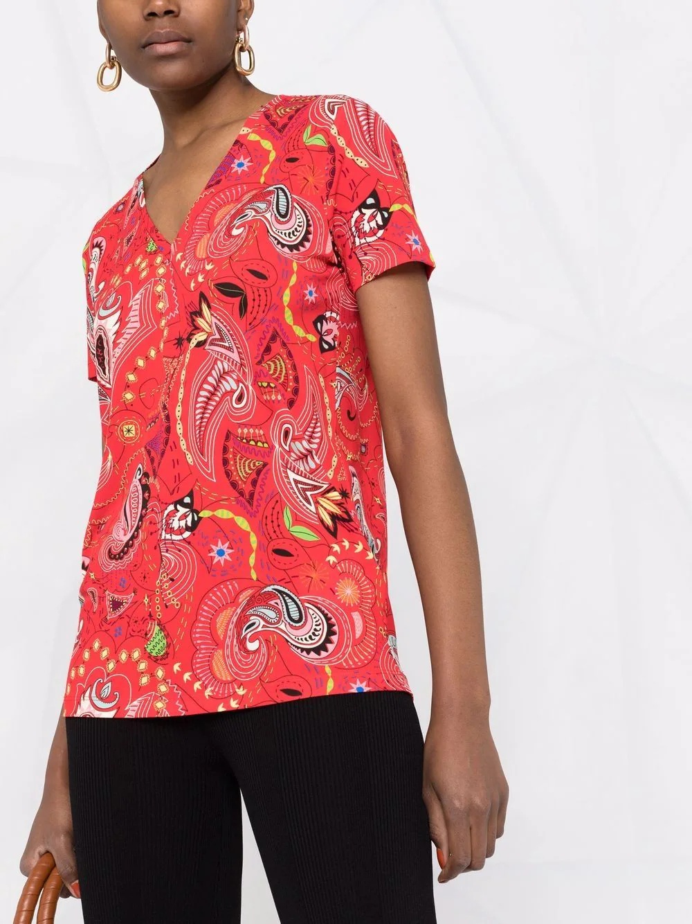 paisley floral-print V-neck T-shirt - 3