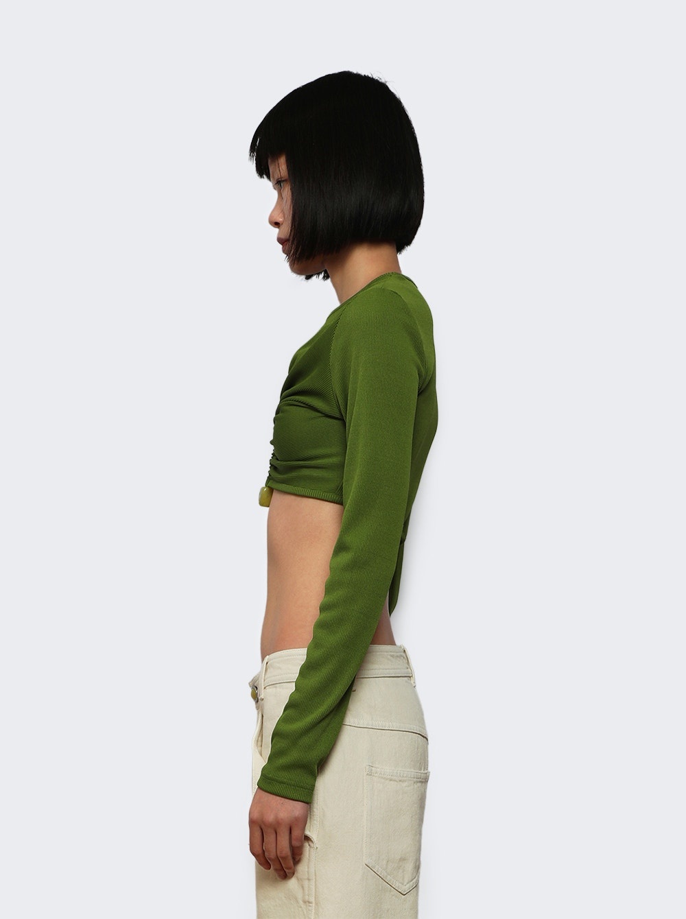 Crystal Pin Long Sleeve Rib Top Mint - 3