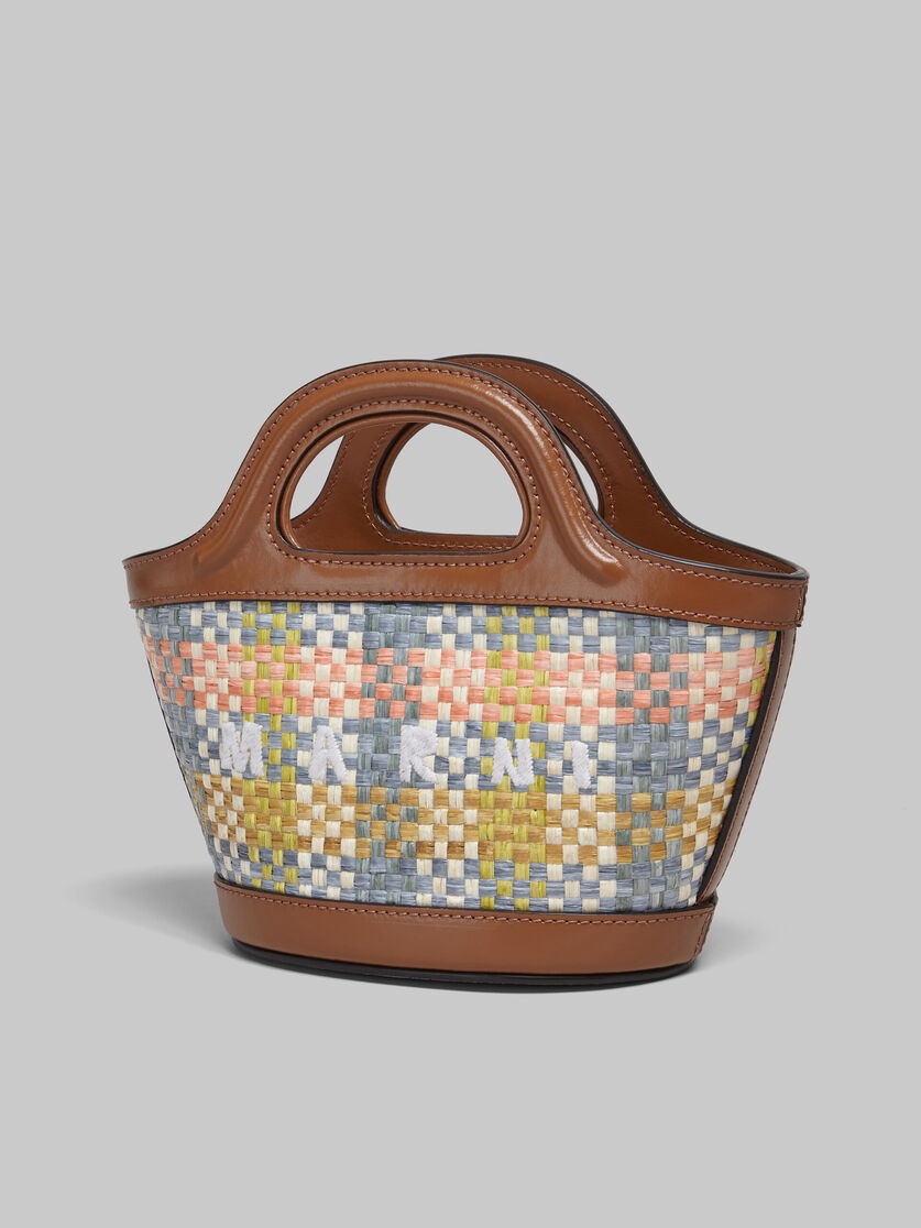 BROWN LEATHER AND RAFFIA-EFFECT FABRIC TROPICALIA MICRO BAG - 5