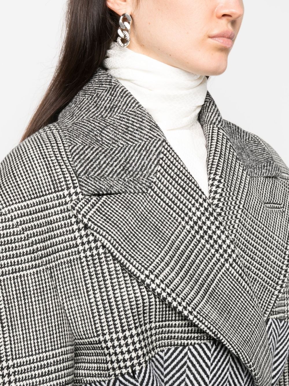 houndstooth-pattern belted coat - 5