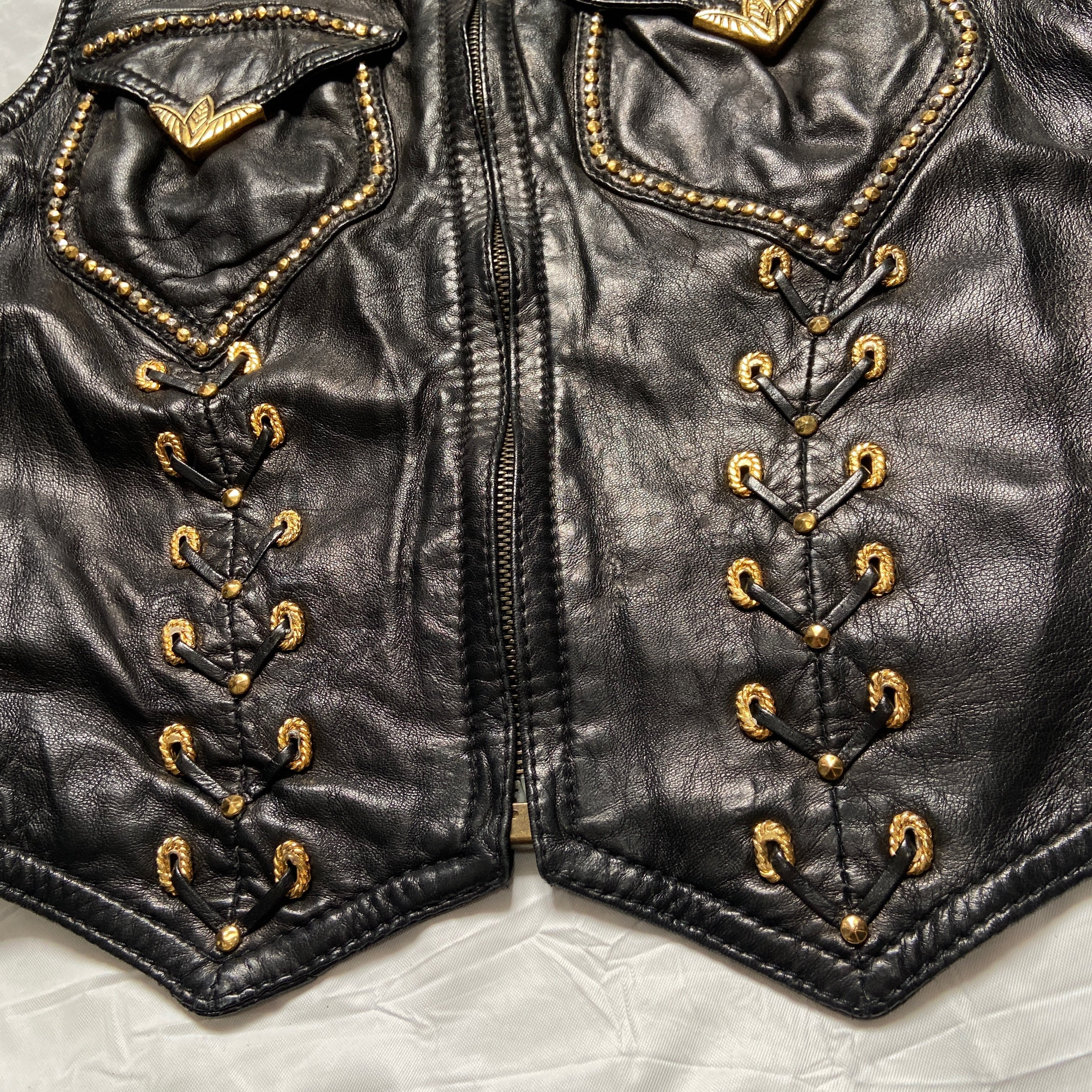 Gianni Versace Spring 1993 Western Lambskin Leather Gold Embellished Vest 40 1992 - 12