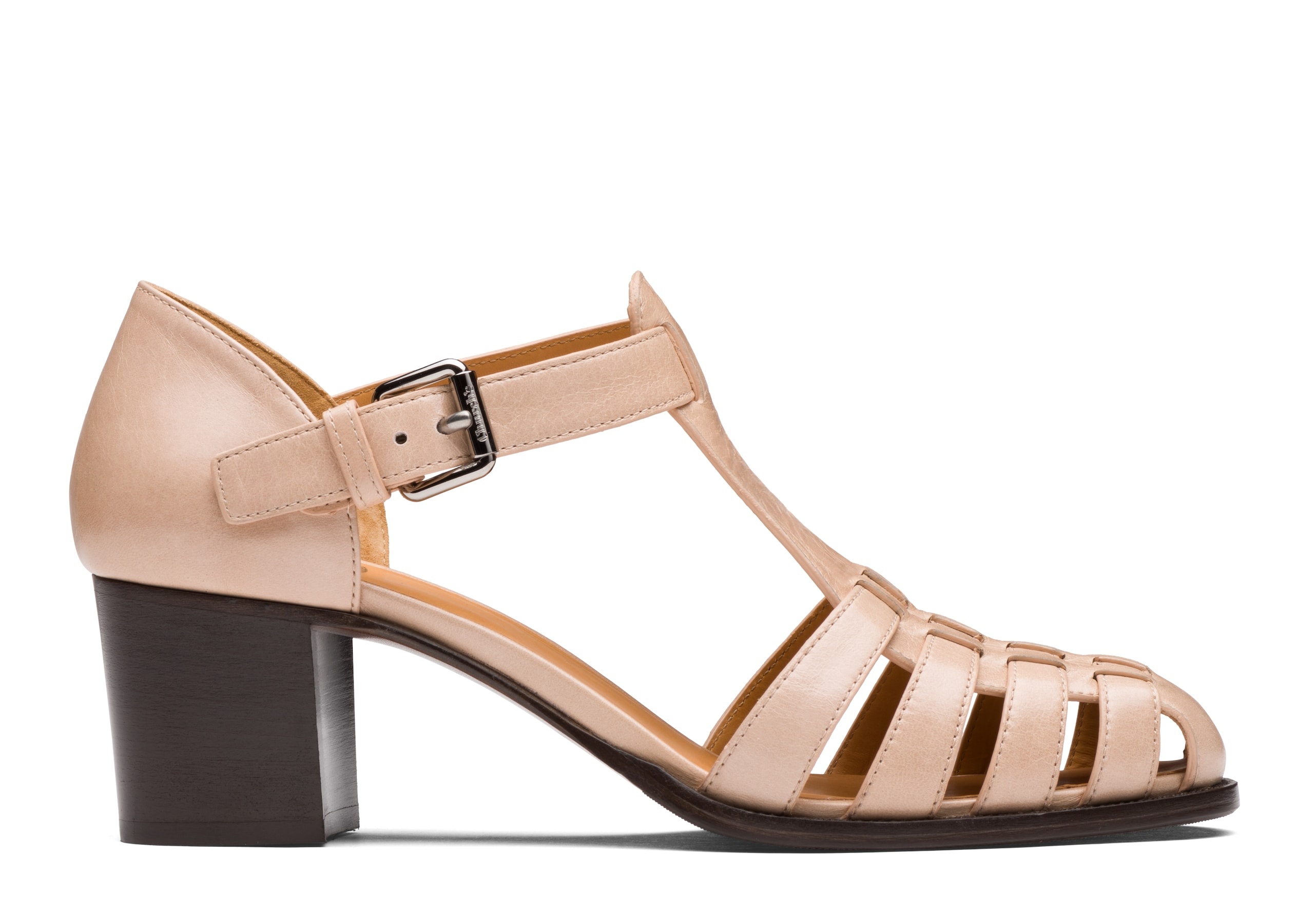 Kelsey 50
Shine Calf Leather Mid Heel Sandal Pink - 1