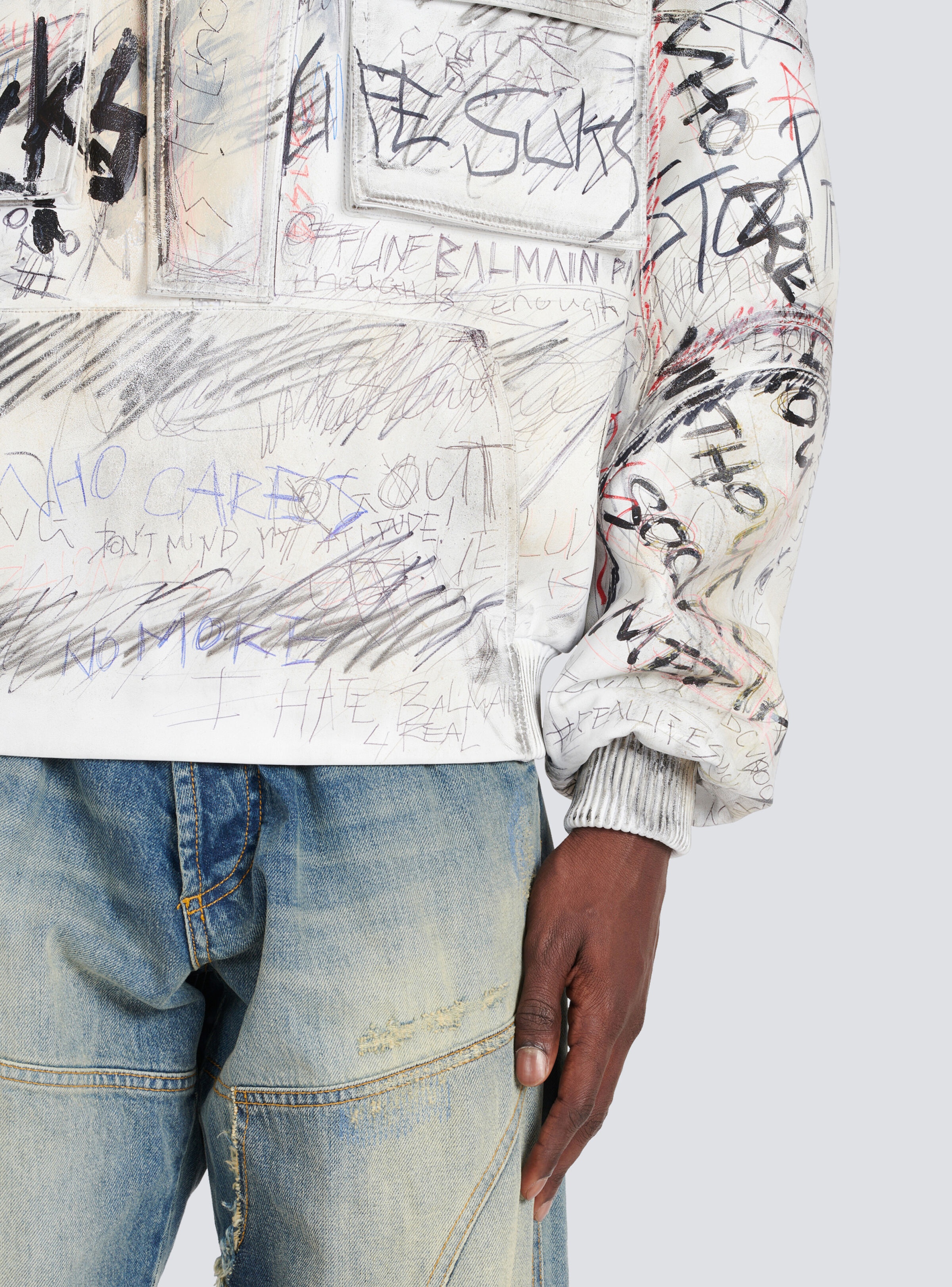 Leather graffiti aviator jacket - 8