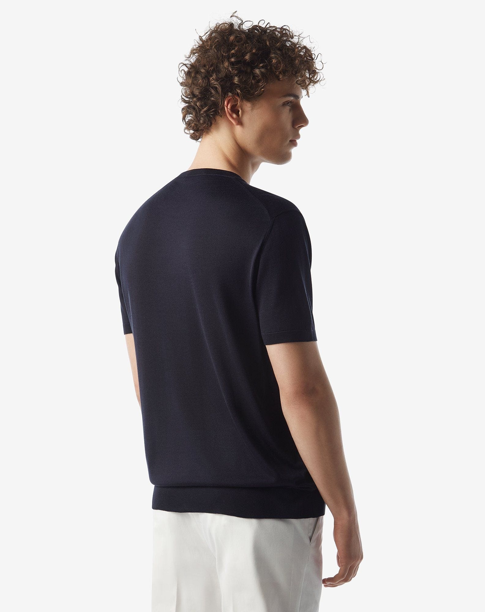 Navy blue pure silk crew neck knitwear - 3
