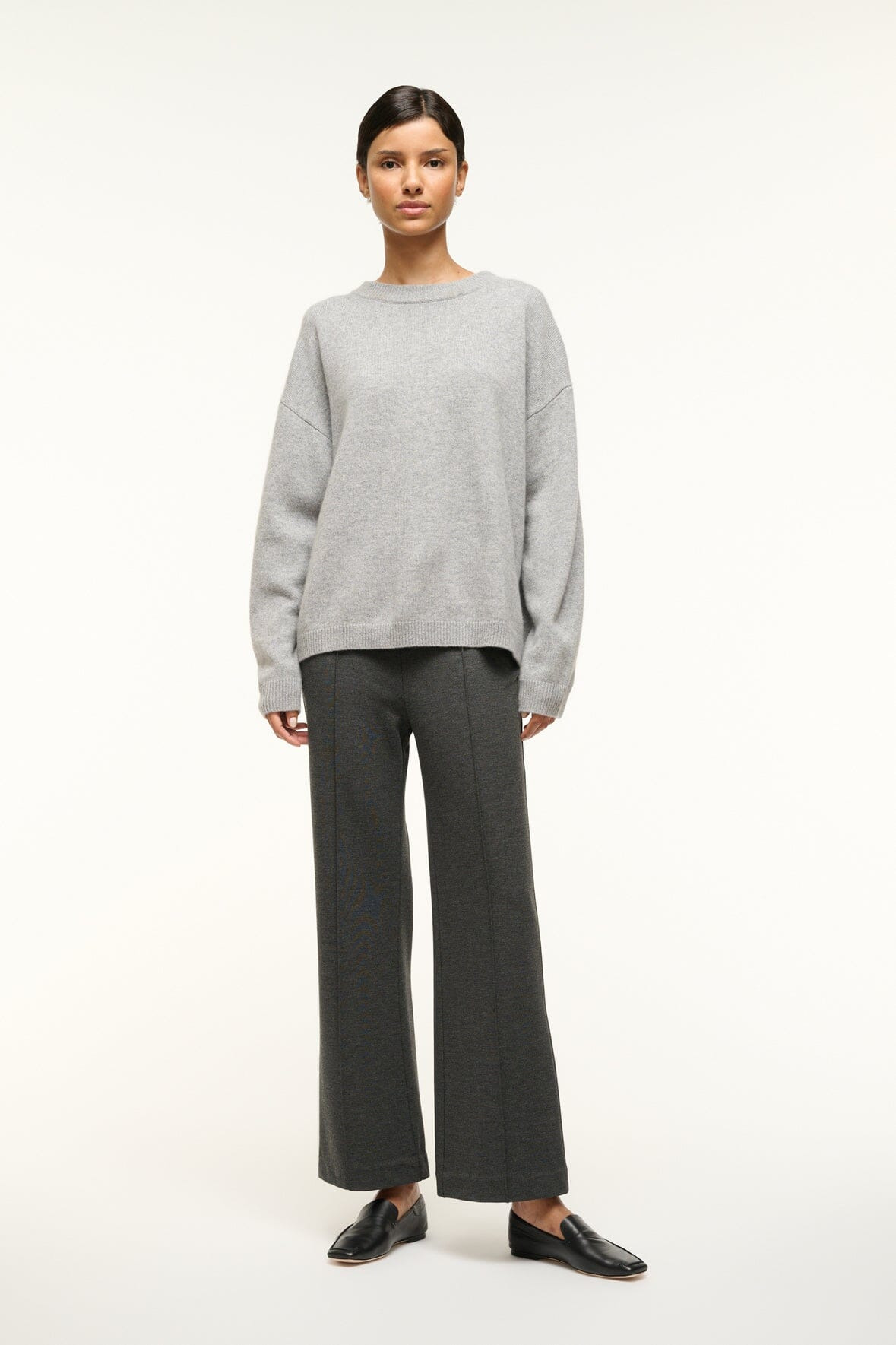 STAUD SERRANO CASHMERE RELAXED CREW HEATHER GREY - 2