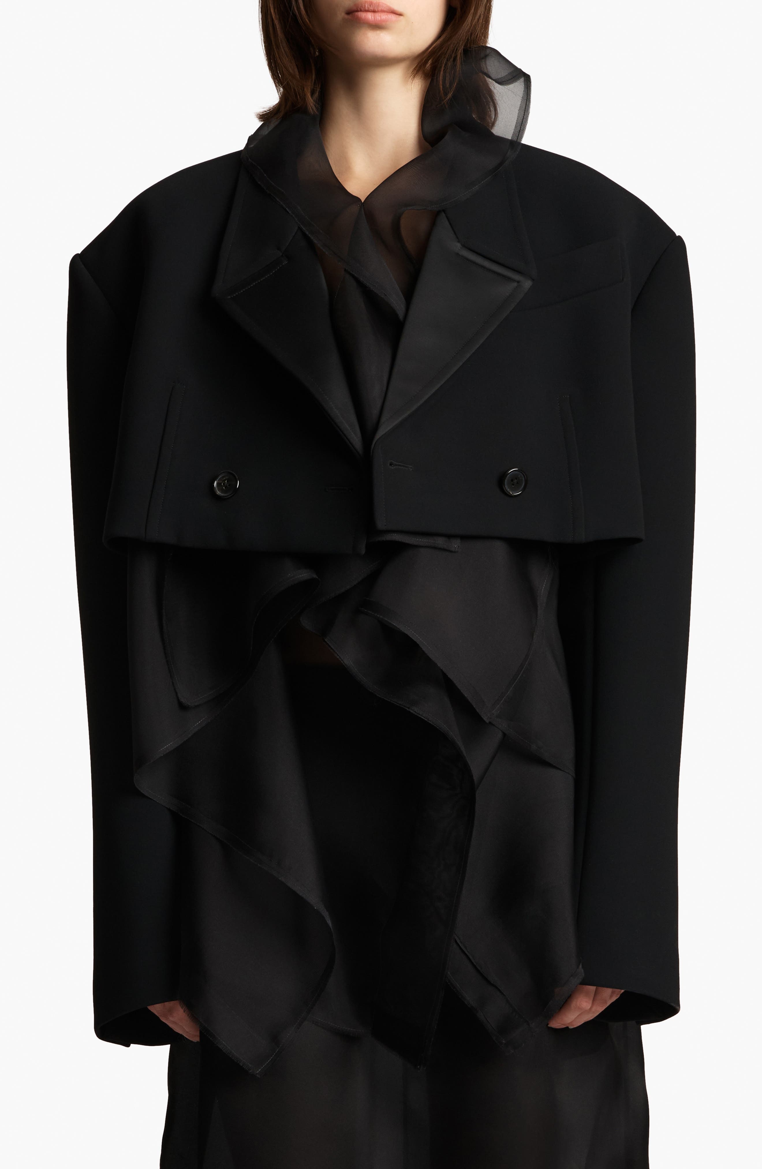 Khaite Nando Oversize Satin Back Crepe Crop Jacket in Black at Nordstrom - 1