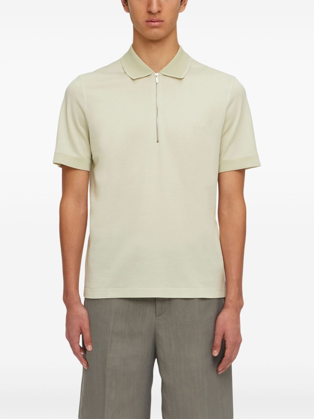 logo-embroidered half-zip polo shirt - 3