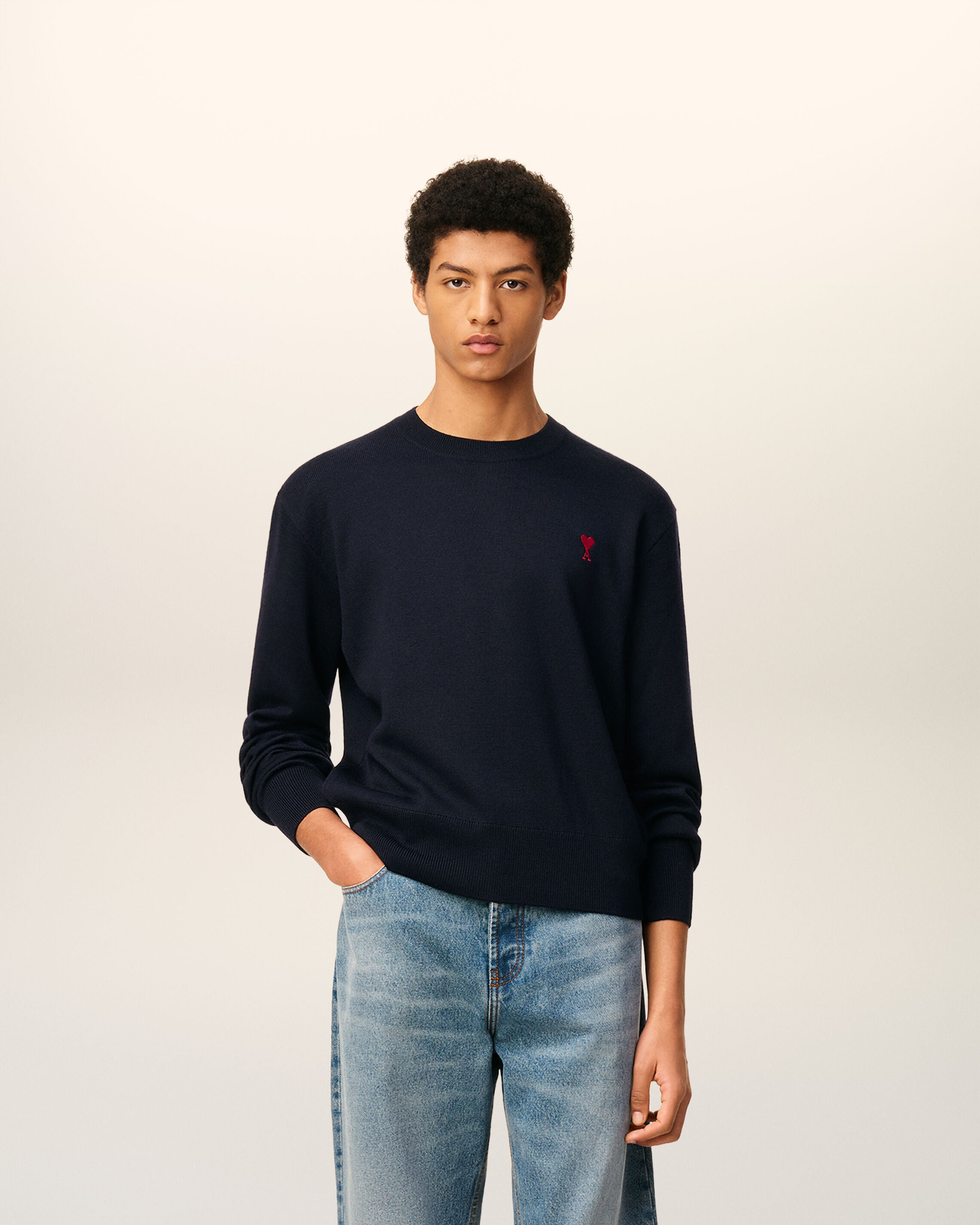 BLUE WOOL AMI DE COEUR CREWNECK SWEATER - 2