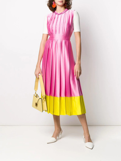 MSGM contrast-hem pleated satin midi dress outlook