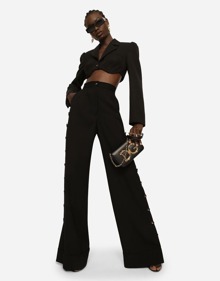 Piqué palazzo pants with buttons and turn-ups - 5