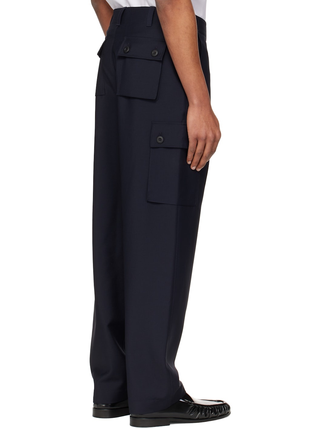 Navy Wool & Mohair Cargo Pants - 3