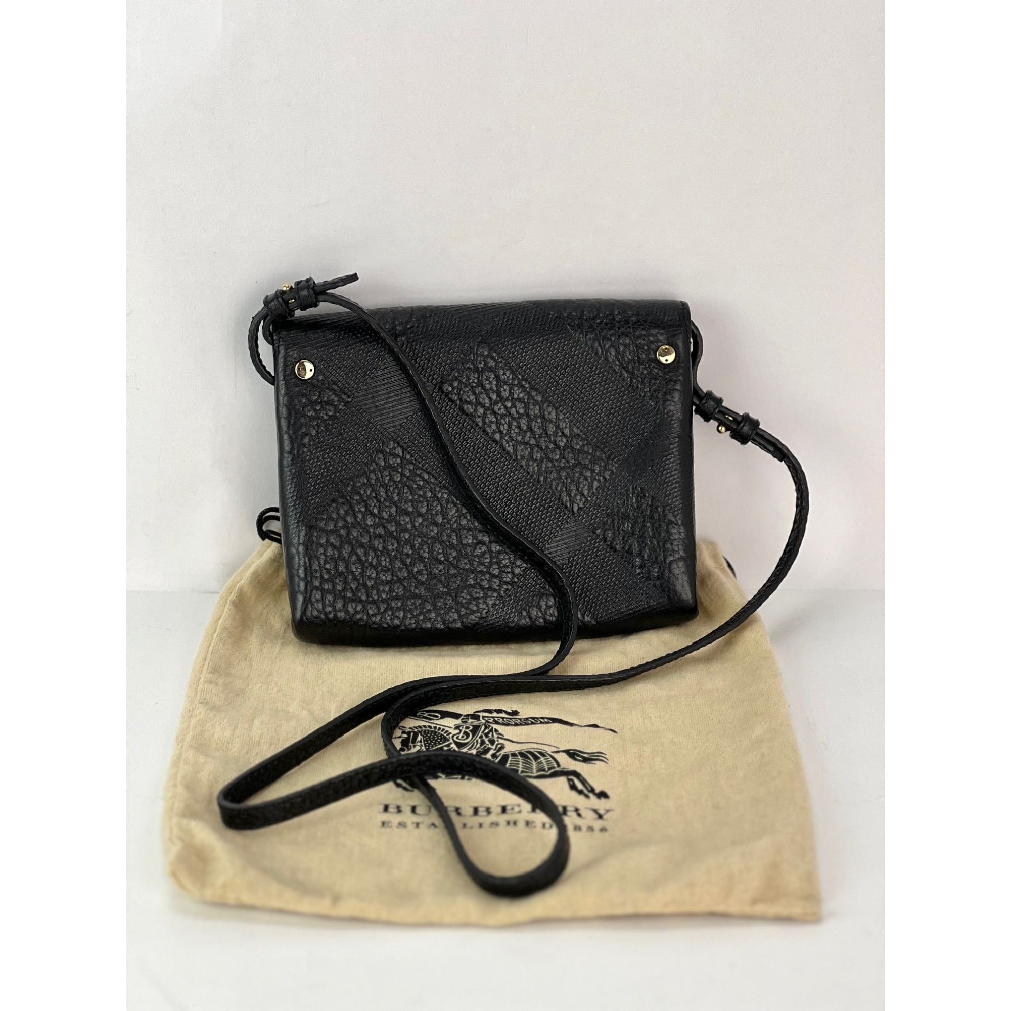 Burberry Signature Grain Leather Check Embossed Langley Black Crossbody - 2