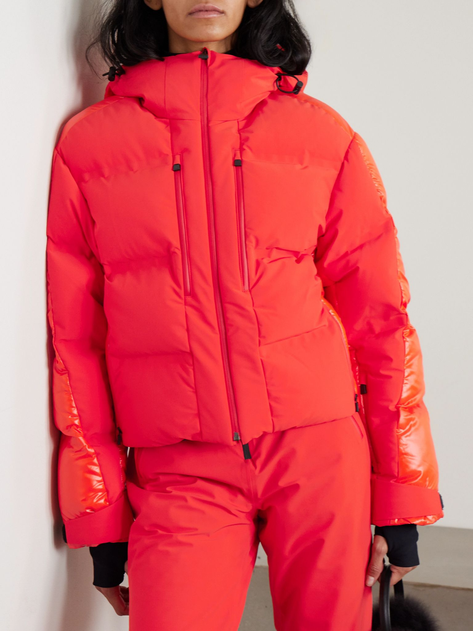 Super Nuke hooded quilted paneled down ski jacket Red - 3