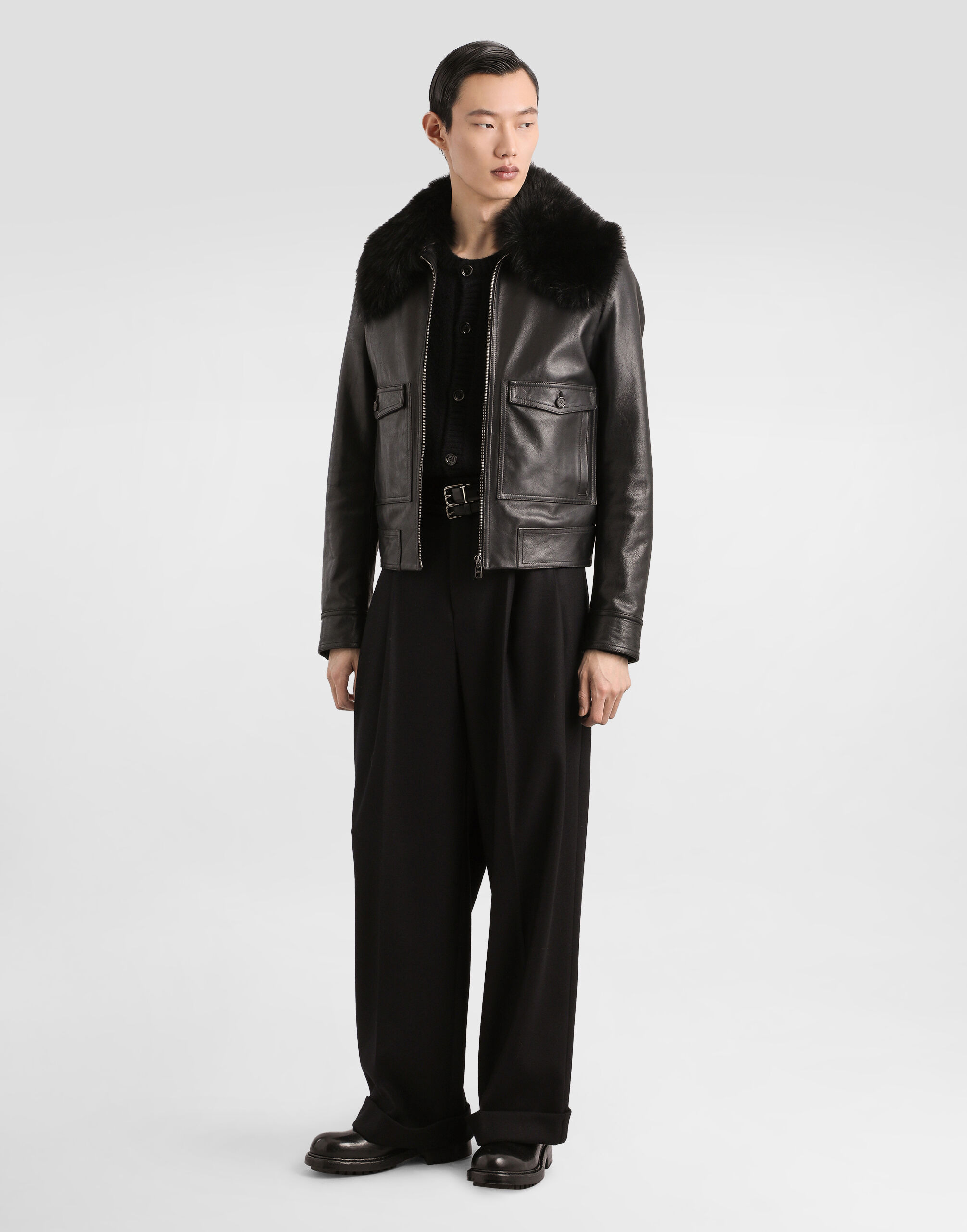 Single-breasted coat with fur collar - 2
