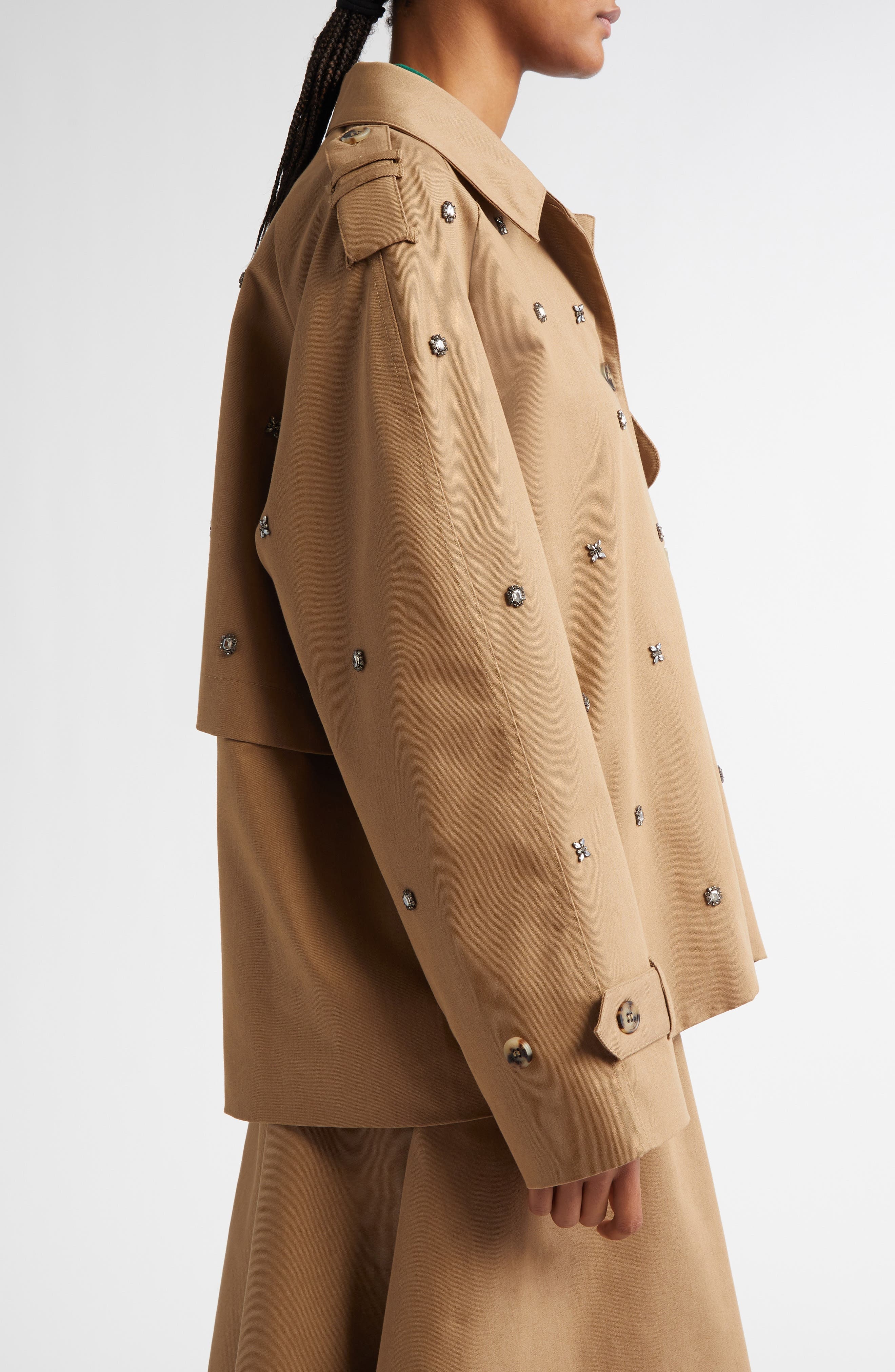Golden Goose Crystal Embellished Oversize Trench Jacket in Khaki Beige at Nordstrom - 4