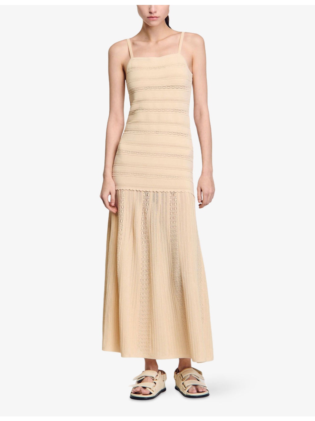 Pointelle-Pattern Flared-Hem Stretch-Knit Maxi Dress - 3