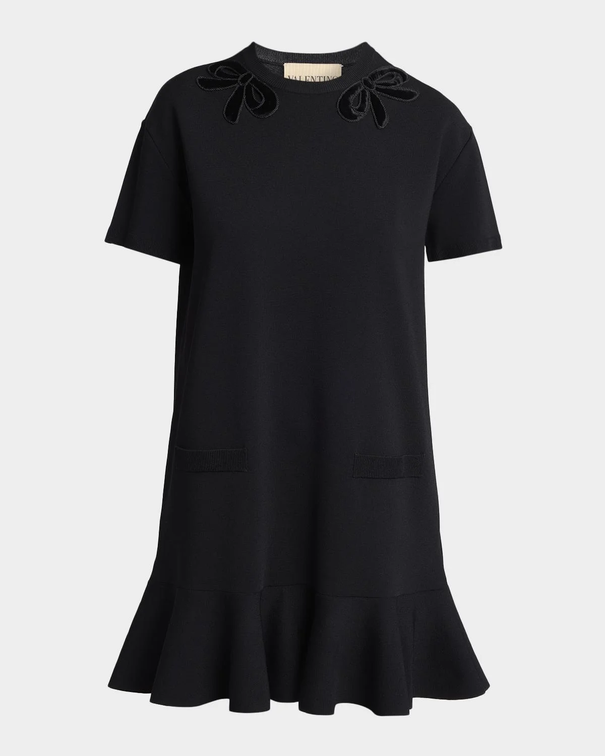 Velvet Bow Short-Sleeve Knit Mini Dress - 1