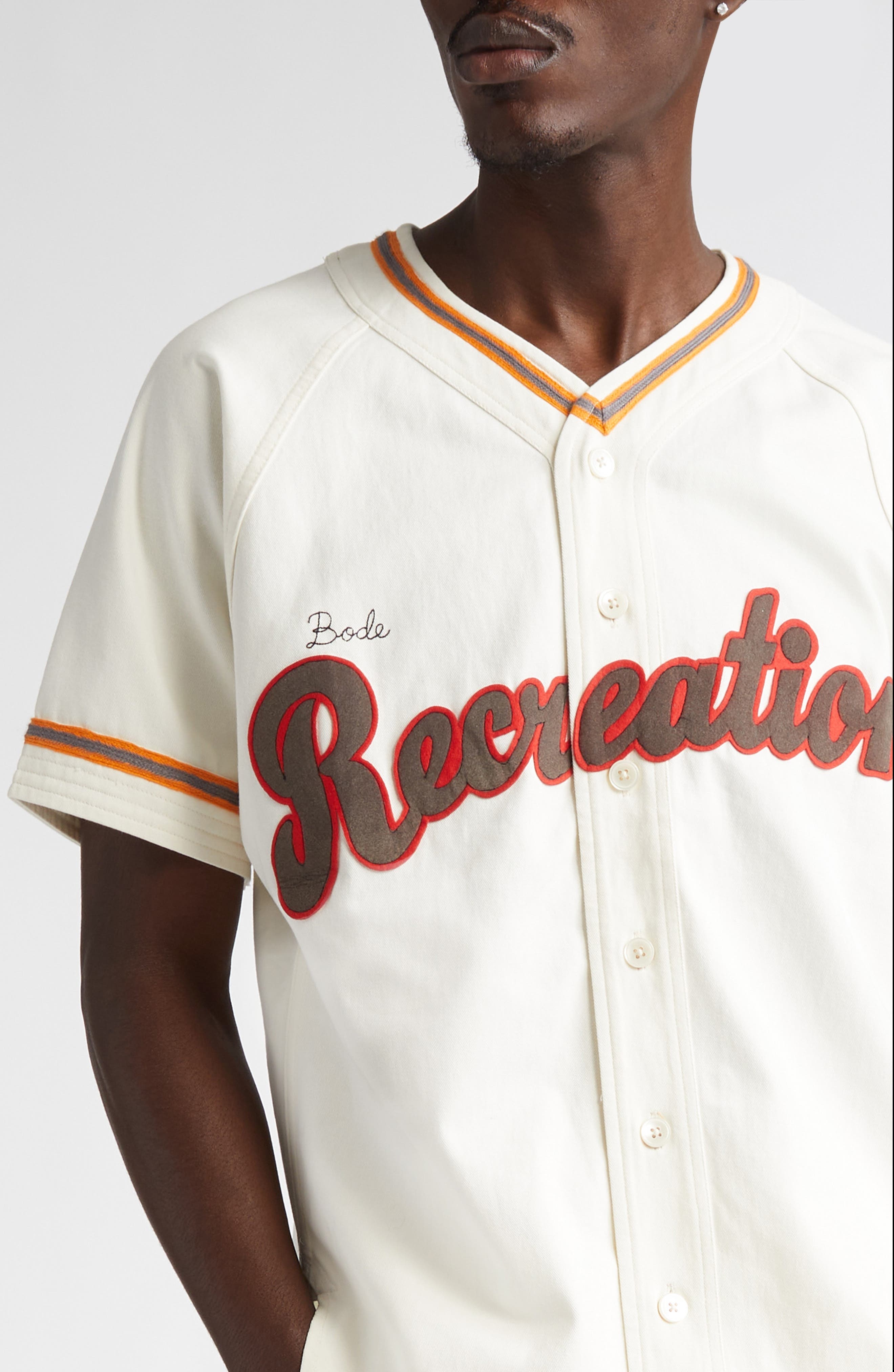 Bode Baseball Button-Up Shirt in White Multi at Nordstrom - 5