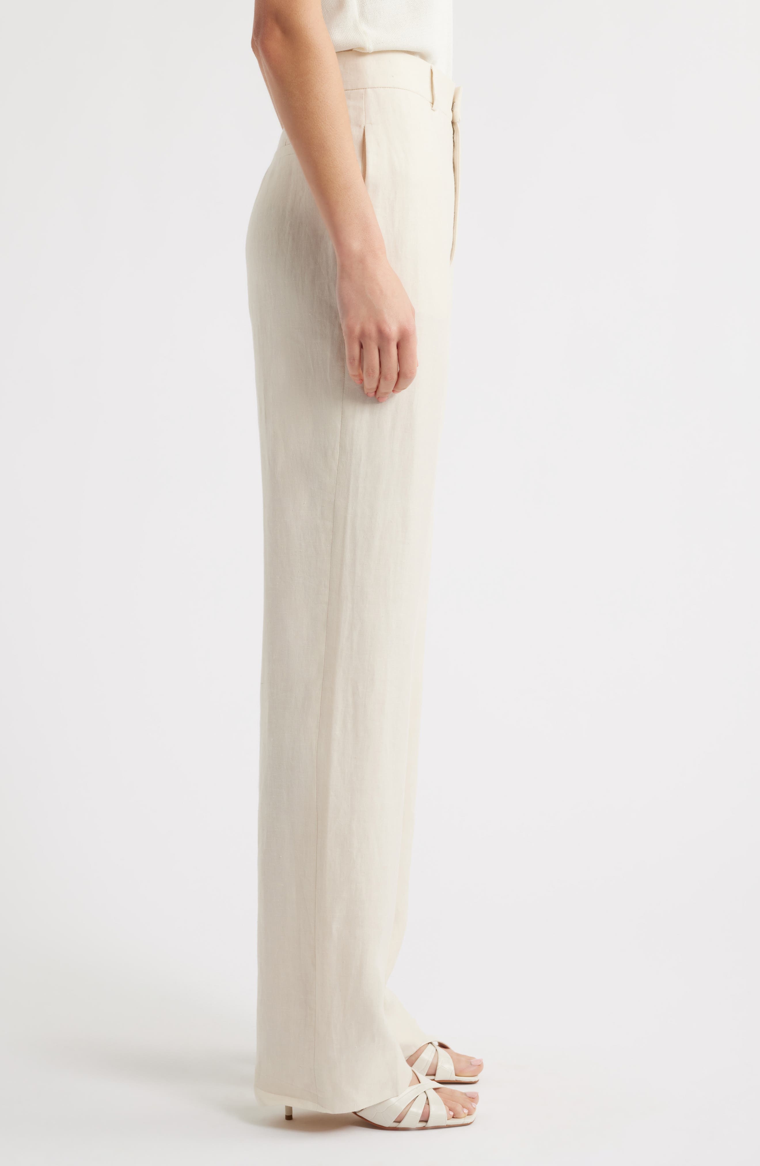 FRAME The Linen Blend Straight Leg Pants in White at Nordstrom - 3