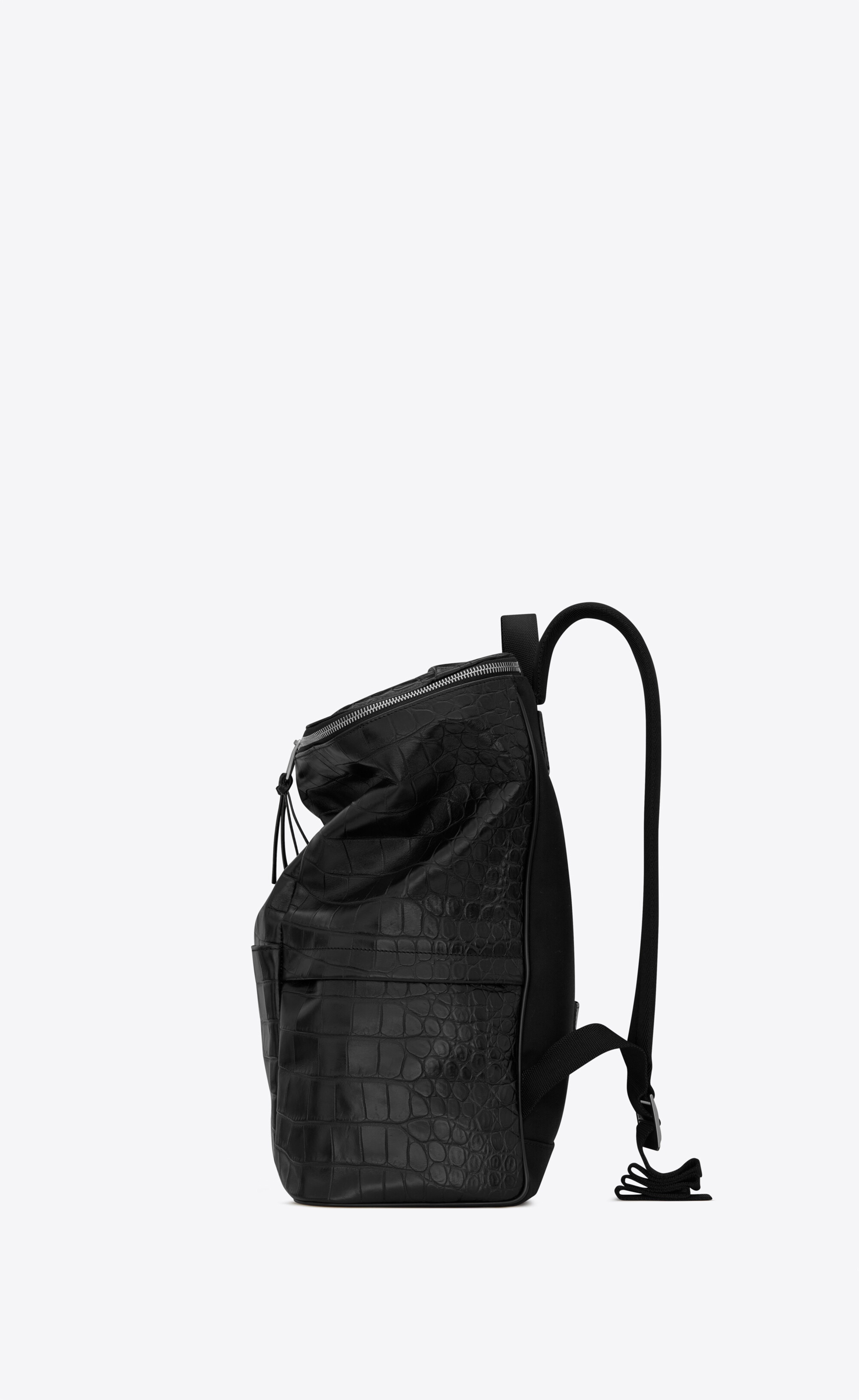 SAINT LAURENT sid backpack in crocodile embossed matte leather and nylon REVERSIBLE