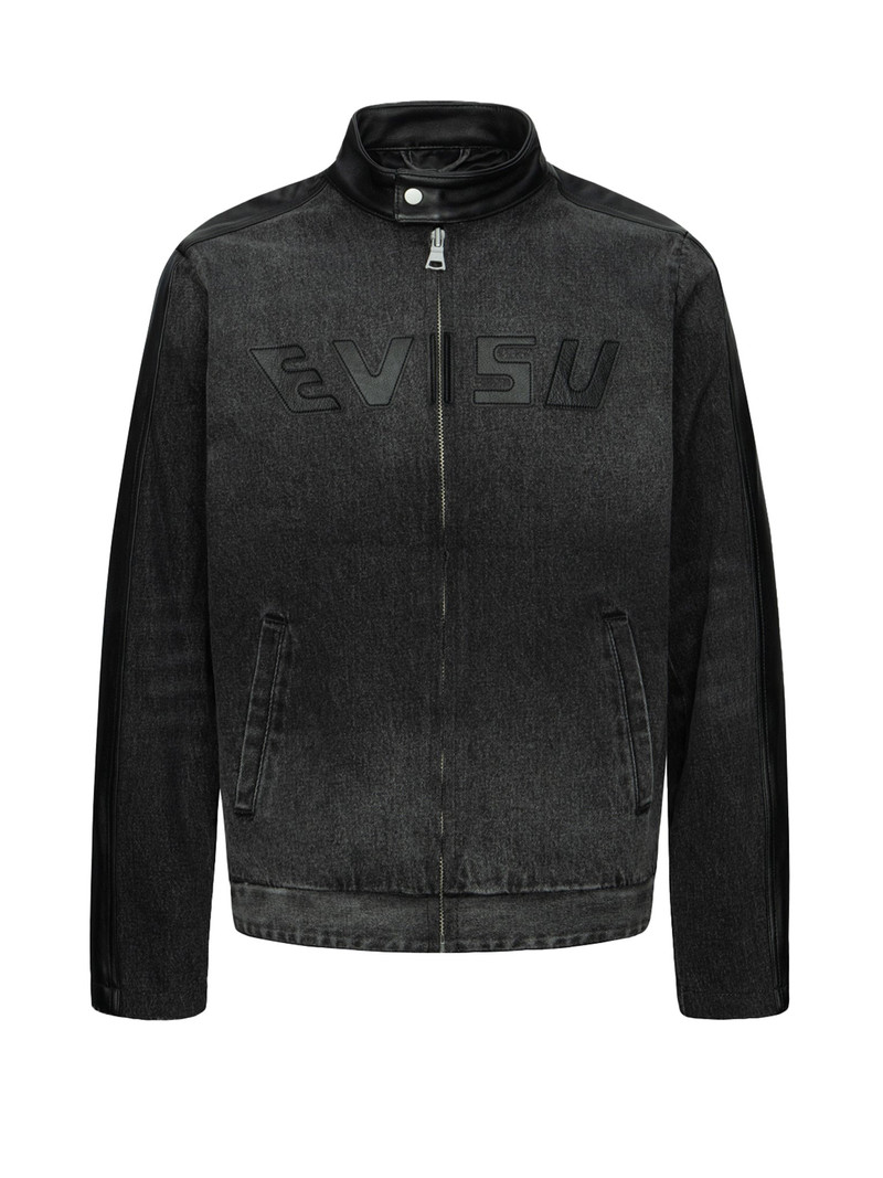 LEATHER LOGO AND SEAGULL APPLIQUÉ REGULAR FIT DENIM MOTO JACKET 15