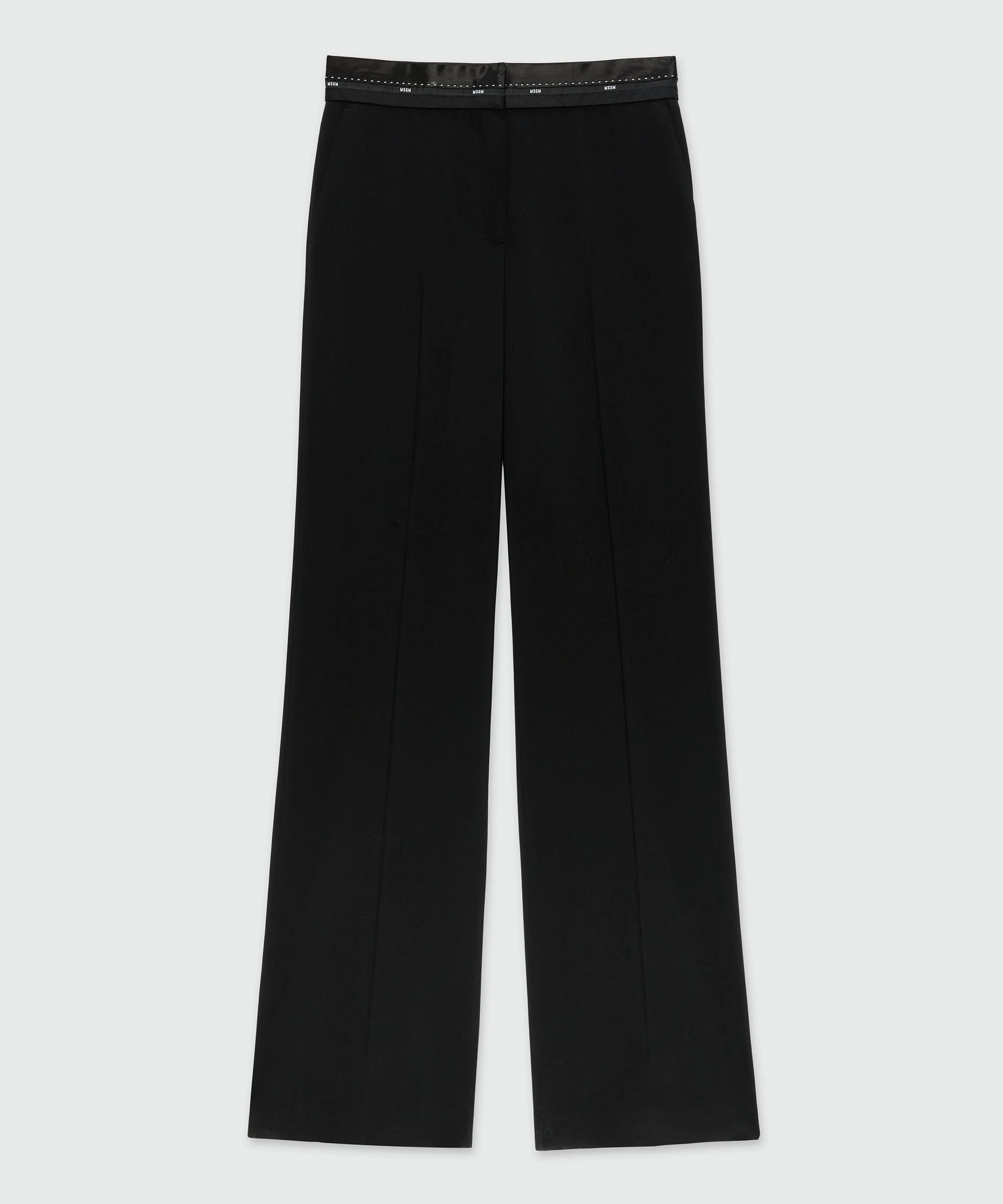 Black palazzo trousers in cool wool with logo belt - 1