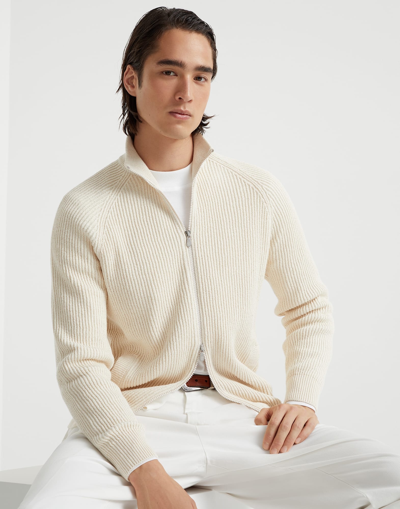 Brunello Cucinelli Malfilé cotton English rib cardigan with