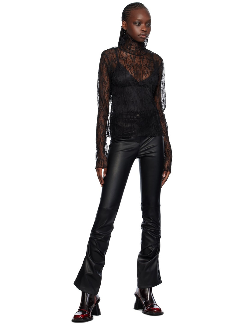 lesugiatelier Black Drape Faux-Leather Trousers outlook