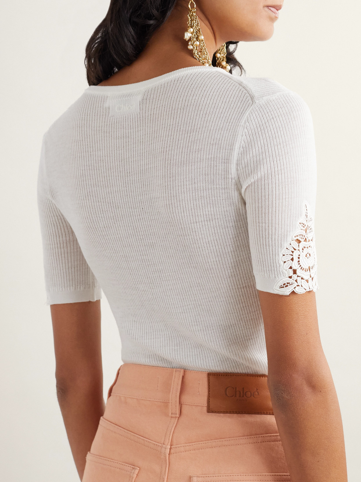 Lace-trimmed Ribbed Wool Top - 3