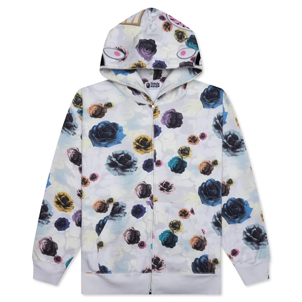 FLORAL CAMO SHARK RELAXED FIT FULL ZIP HOODIE - IVORY - 1