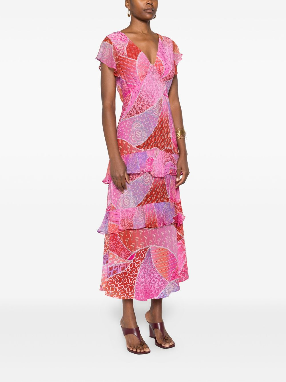 patchwork ruffled midi dress - 3