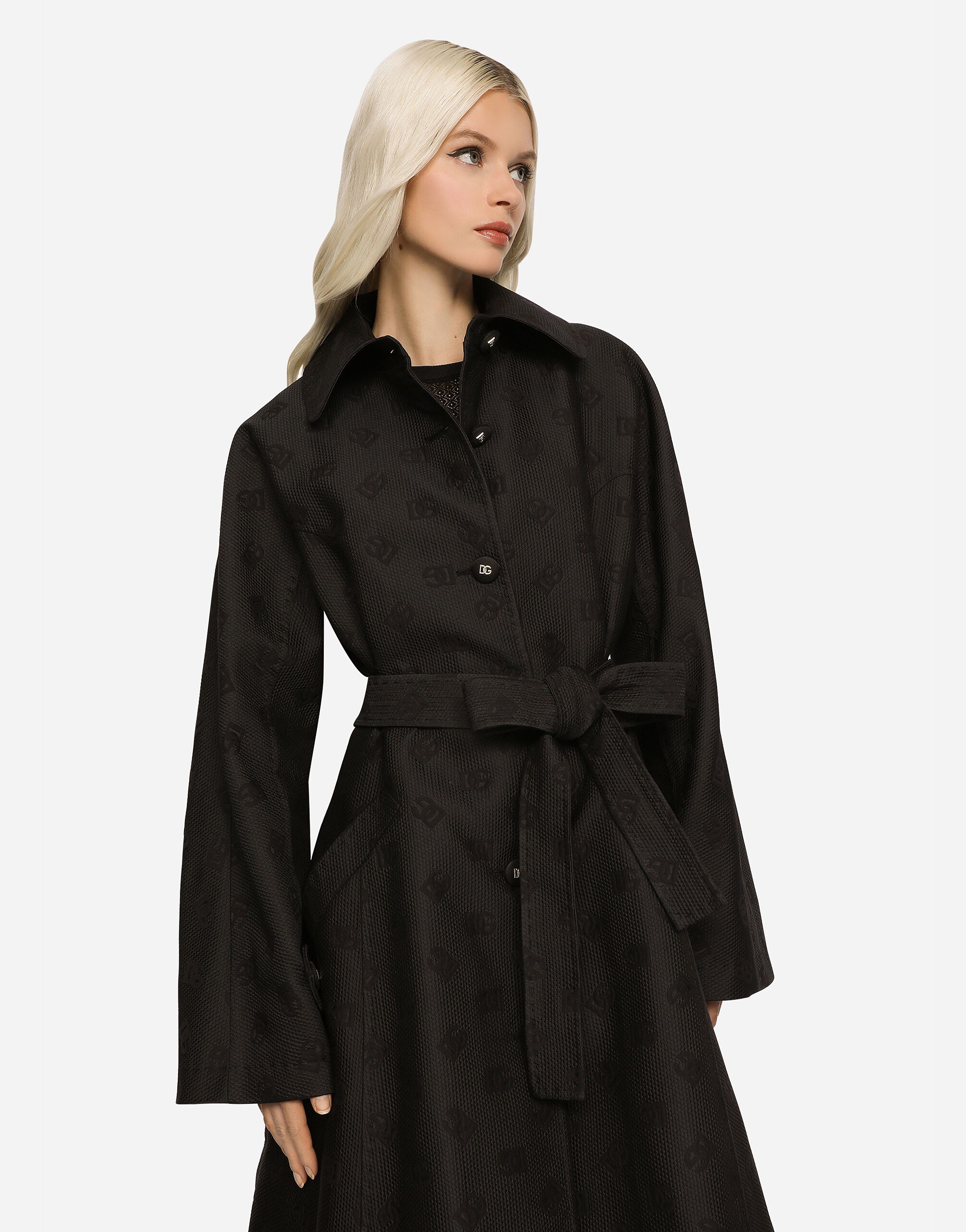 Belted jacquard coat with DG logo - 3