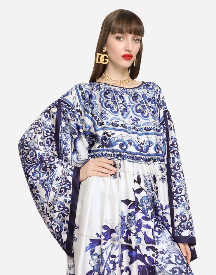 Silk twill caftan with majolica print - 4