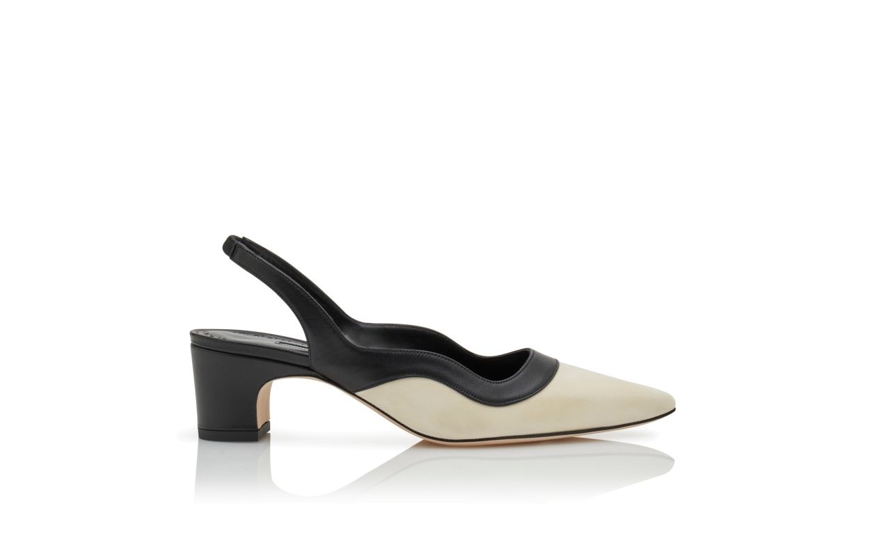 Dark Cream and Black Suede Slingback Pumps - 1