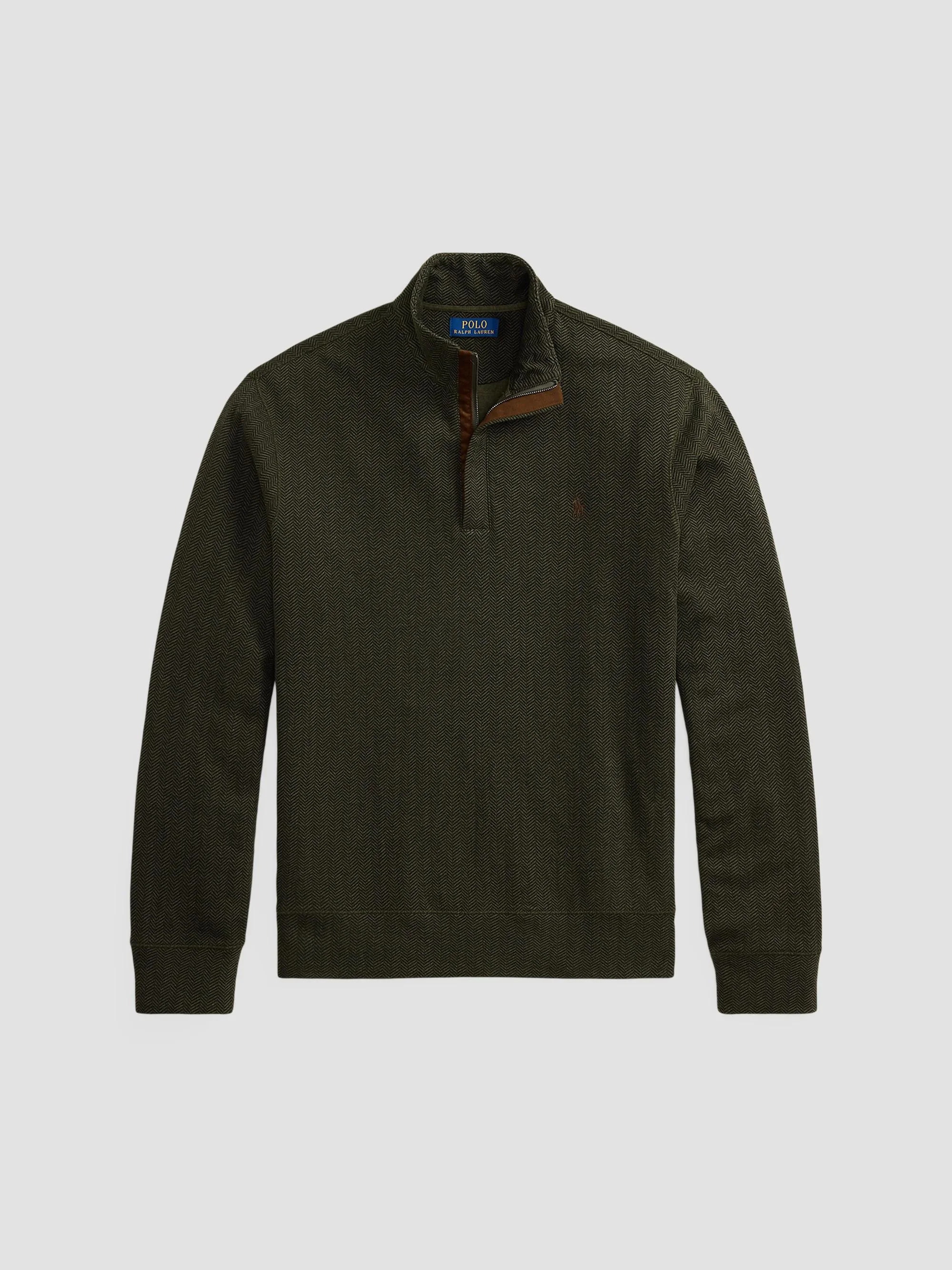 Men's Herringbone-Print Jersey Quarter-Zip Sweater - Green Multi - 1