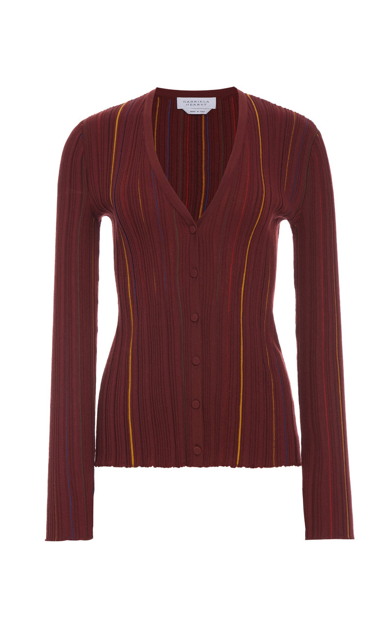 Barth Pinstripe Knit Cardigan in Burnt Sienna Merino Wool 1