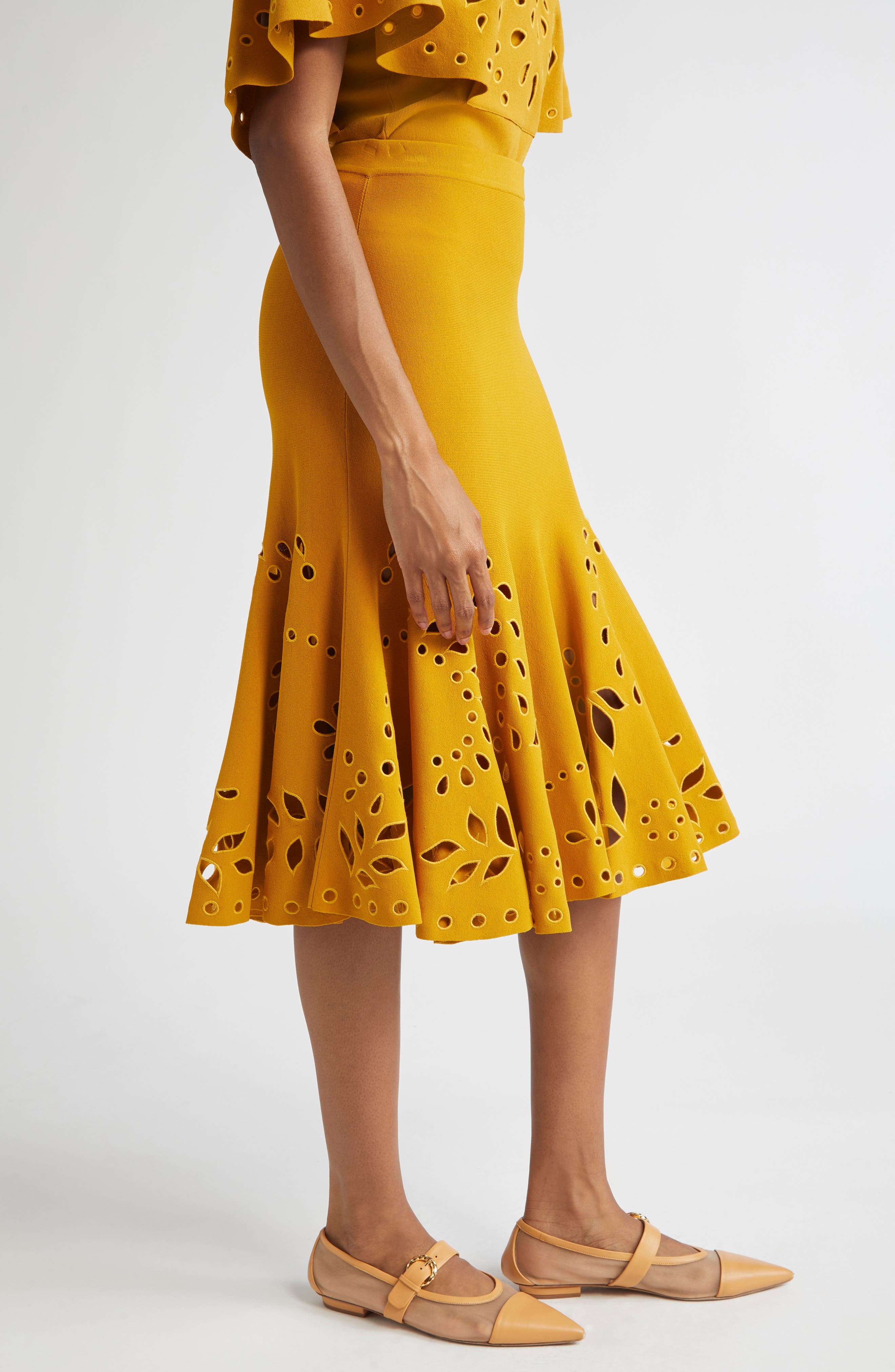 Ulla Johnson Fiorella Eyelet Detail Knit Skirt in Goldenrod at Nordstrom - 4