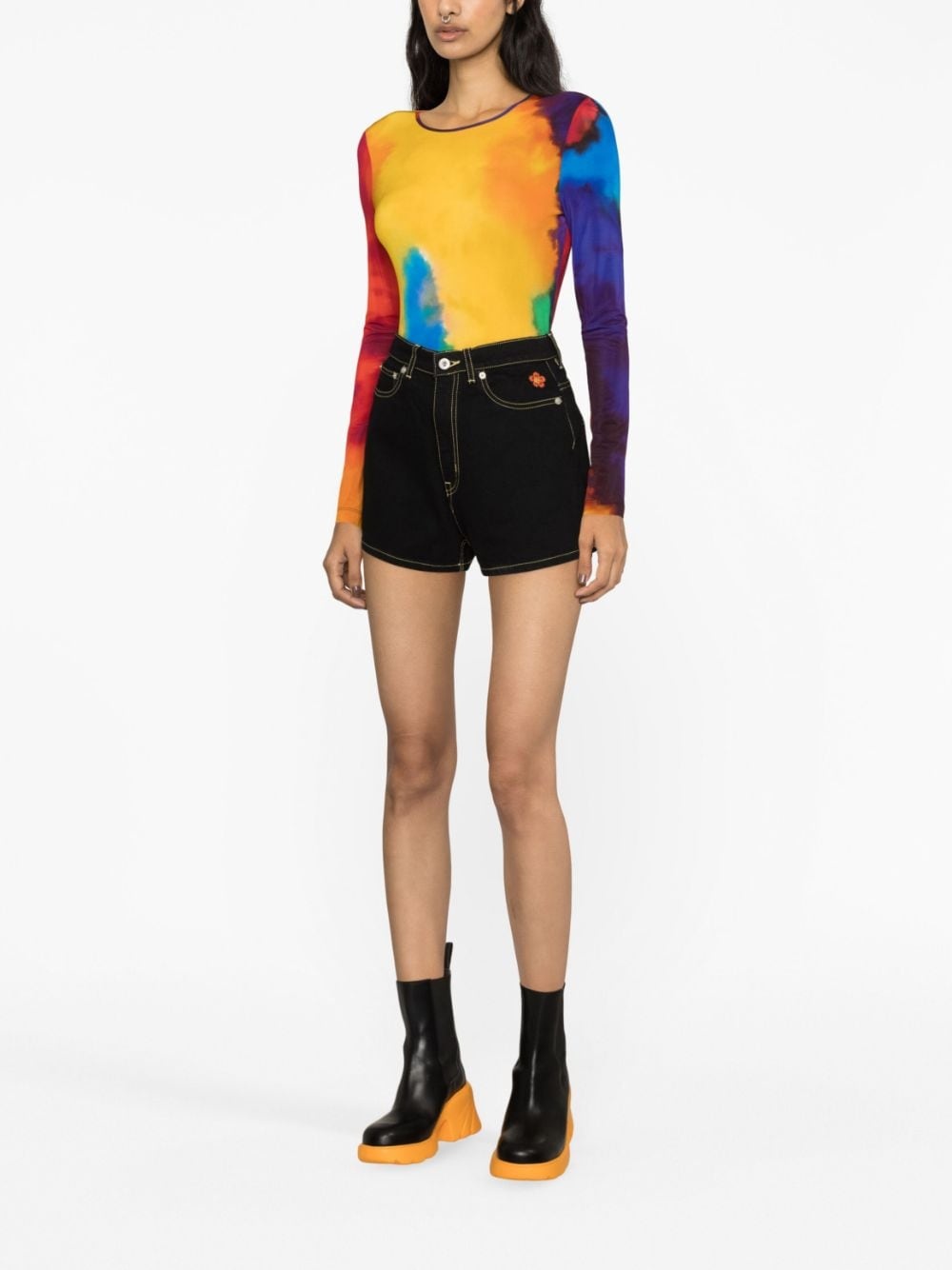 contrast-stitch denim shorts - 2