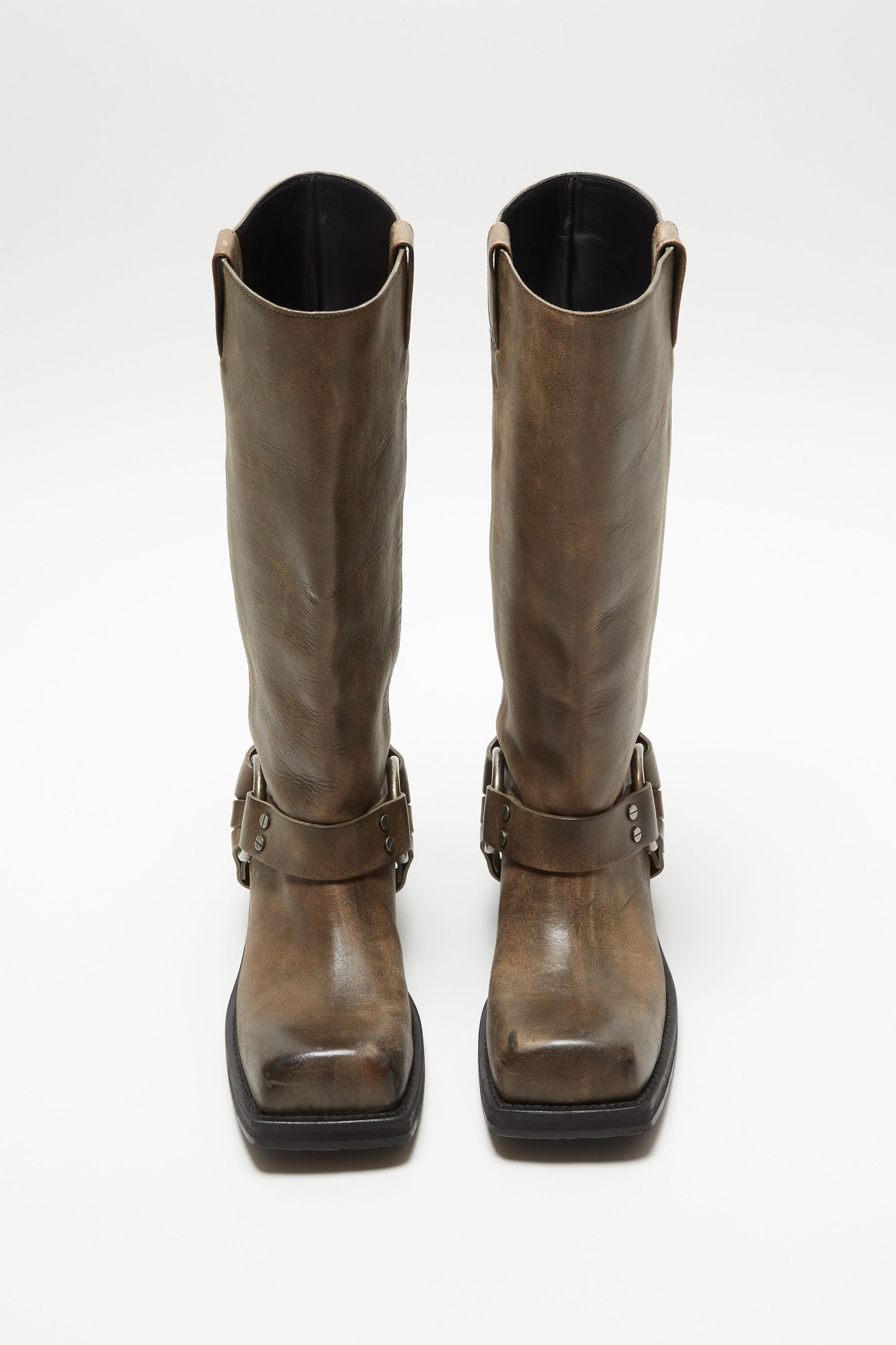 Leather buckle boots - Greige - 4