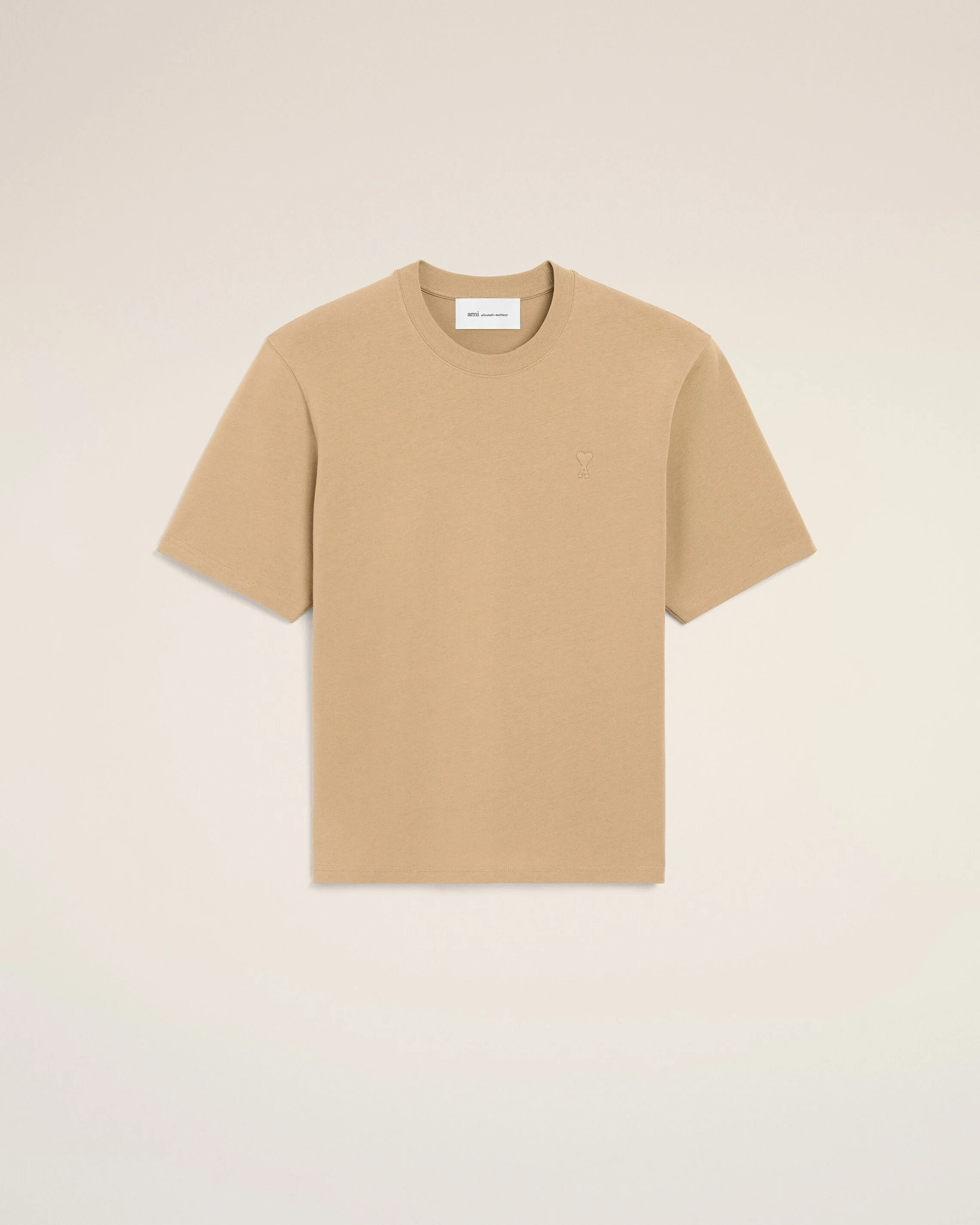 BEIGE COTTON T-SHIRT WITH EMBOSSED AMI DE COEUR - 1