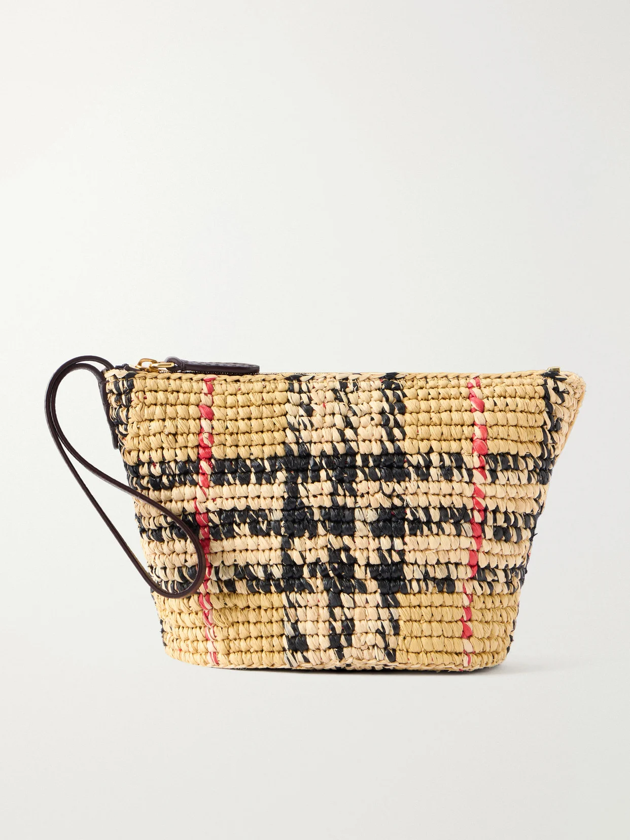 Margate Leather-trimmed Woven Raffia Clutch Bag - 1