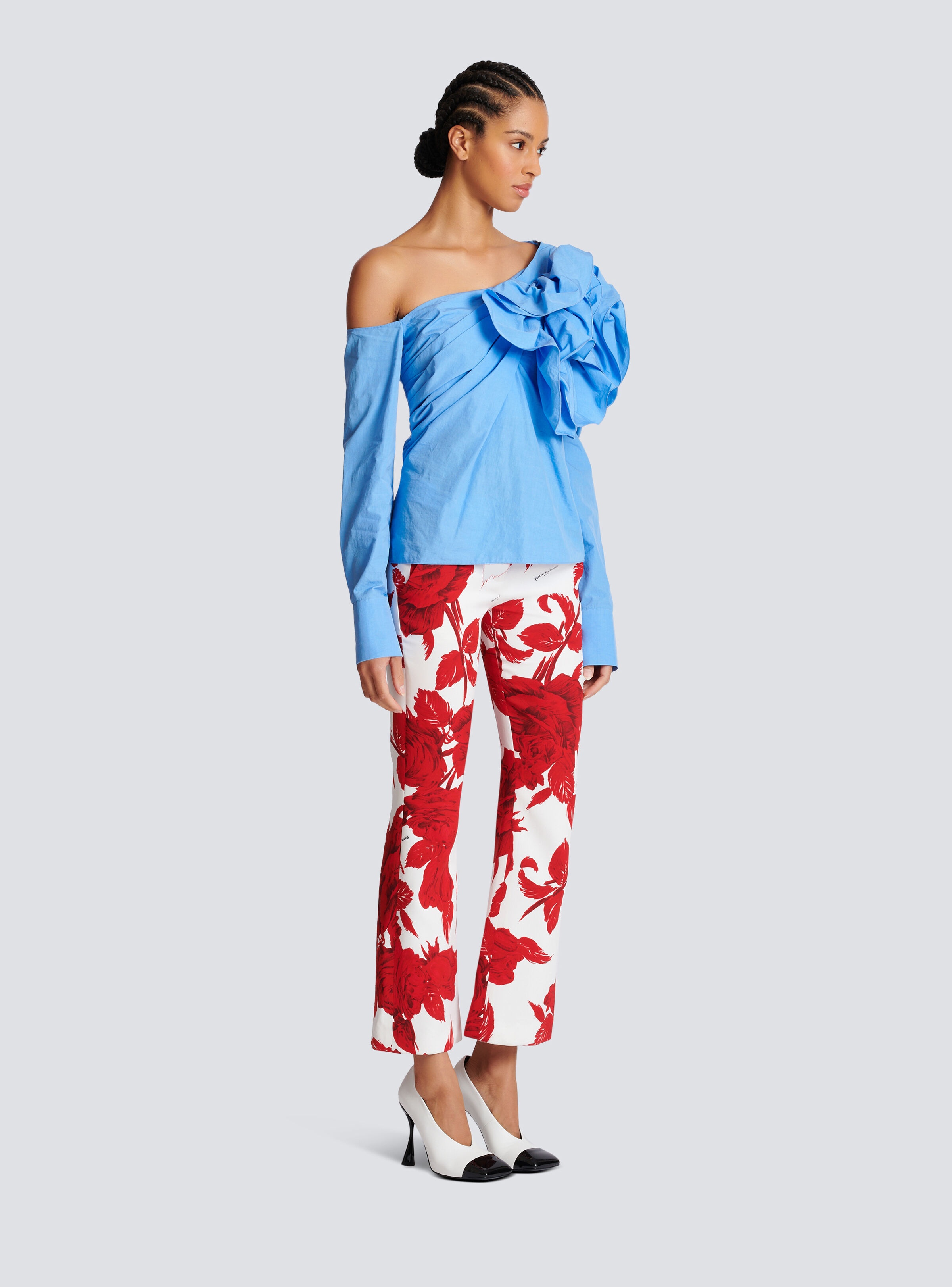 Asymmetric poplin shirt with rose - 3