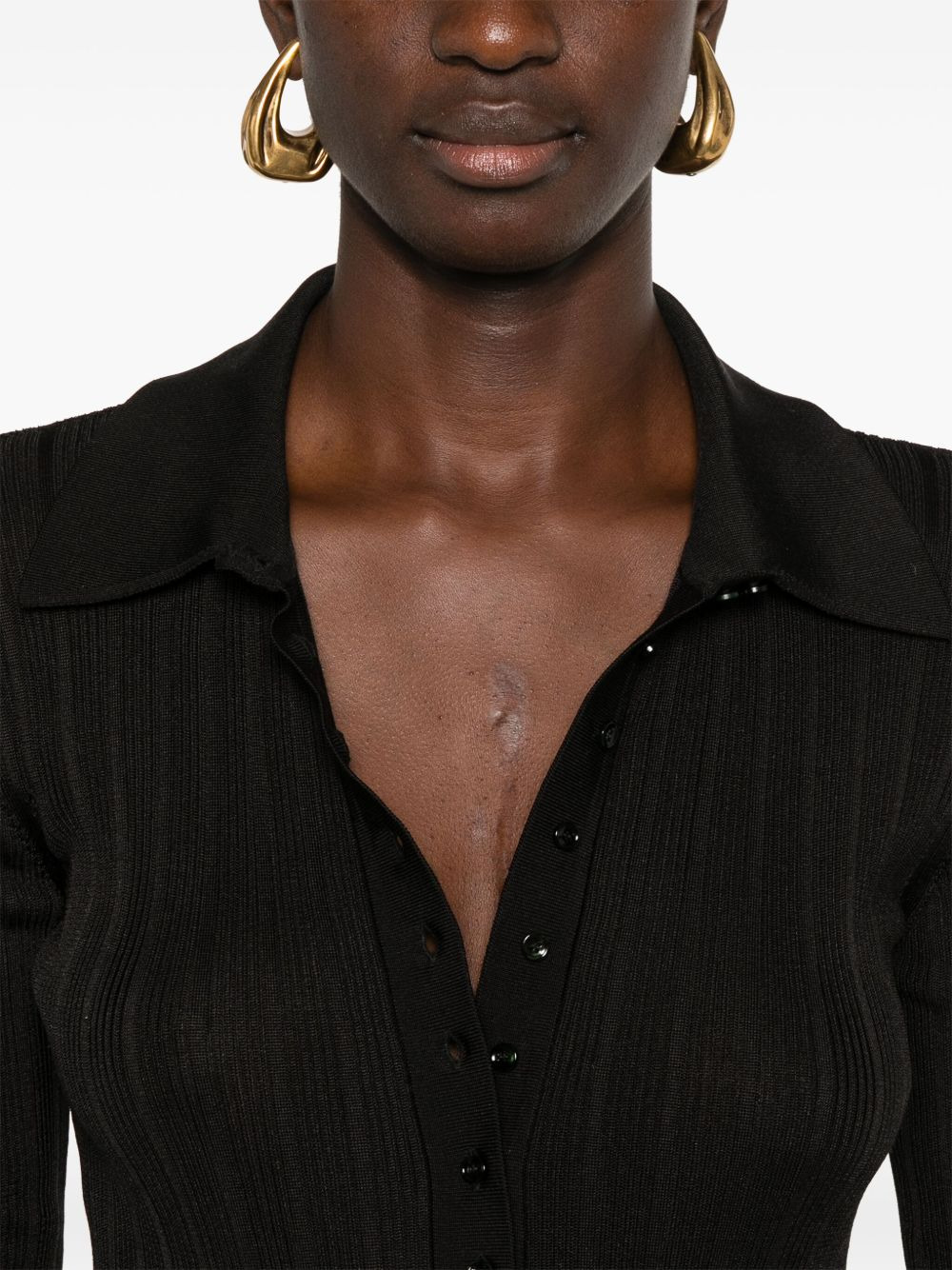 ribbed-knit polo top - 5