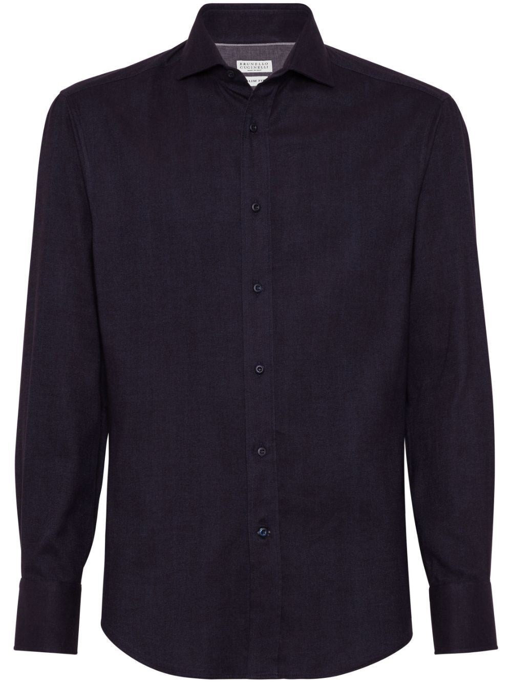 Brunello Cucinelli Men Flannel Slim Fit Shirt With Spread Collar - 1