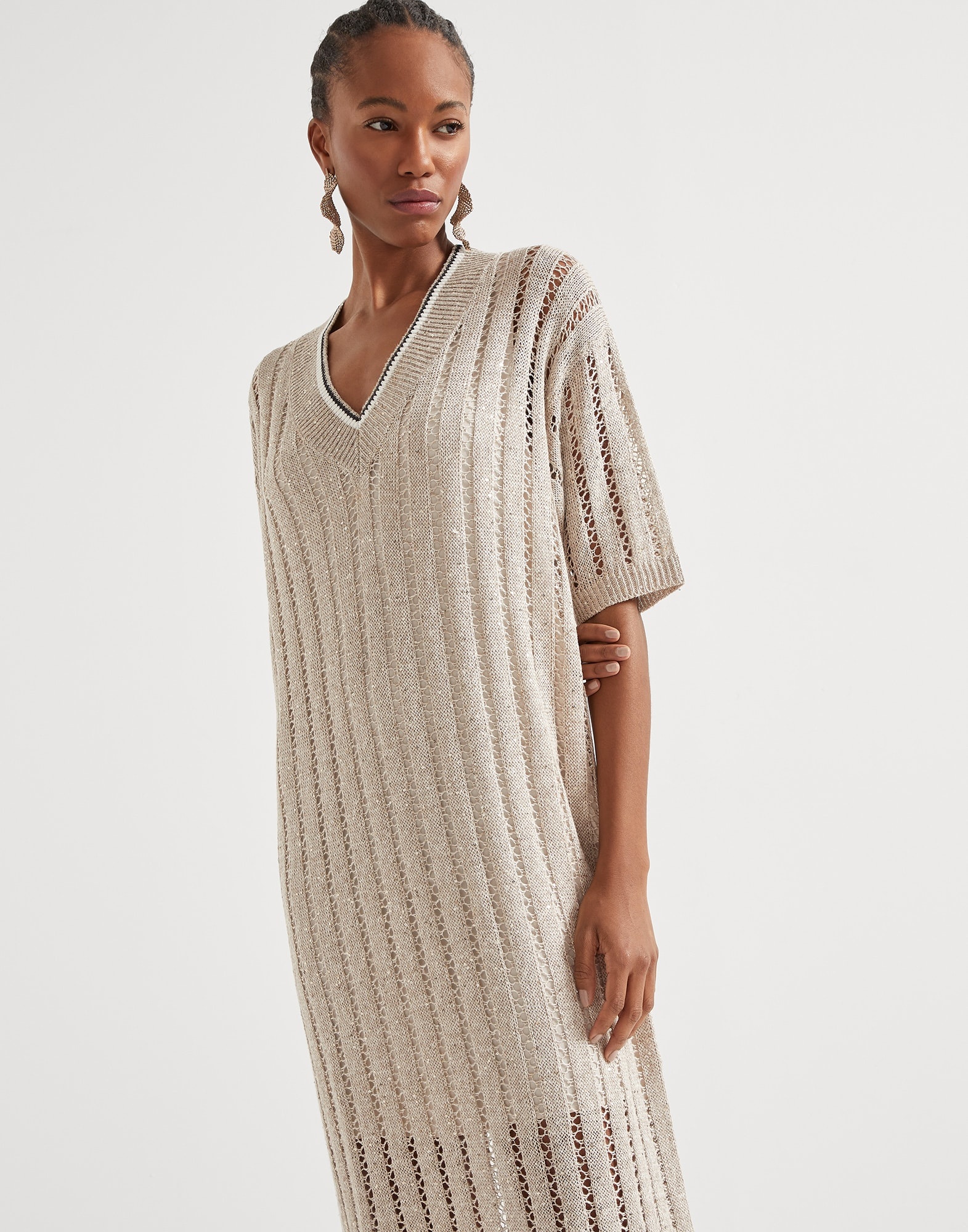Dazzling ribbed net knit dress in linen - 4