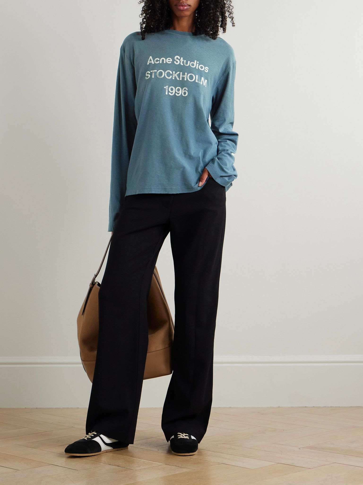 Printed organic cotton and hemp-blend jersey T-shirt Navy - 2