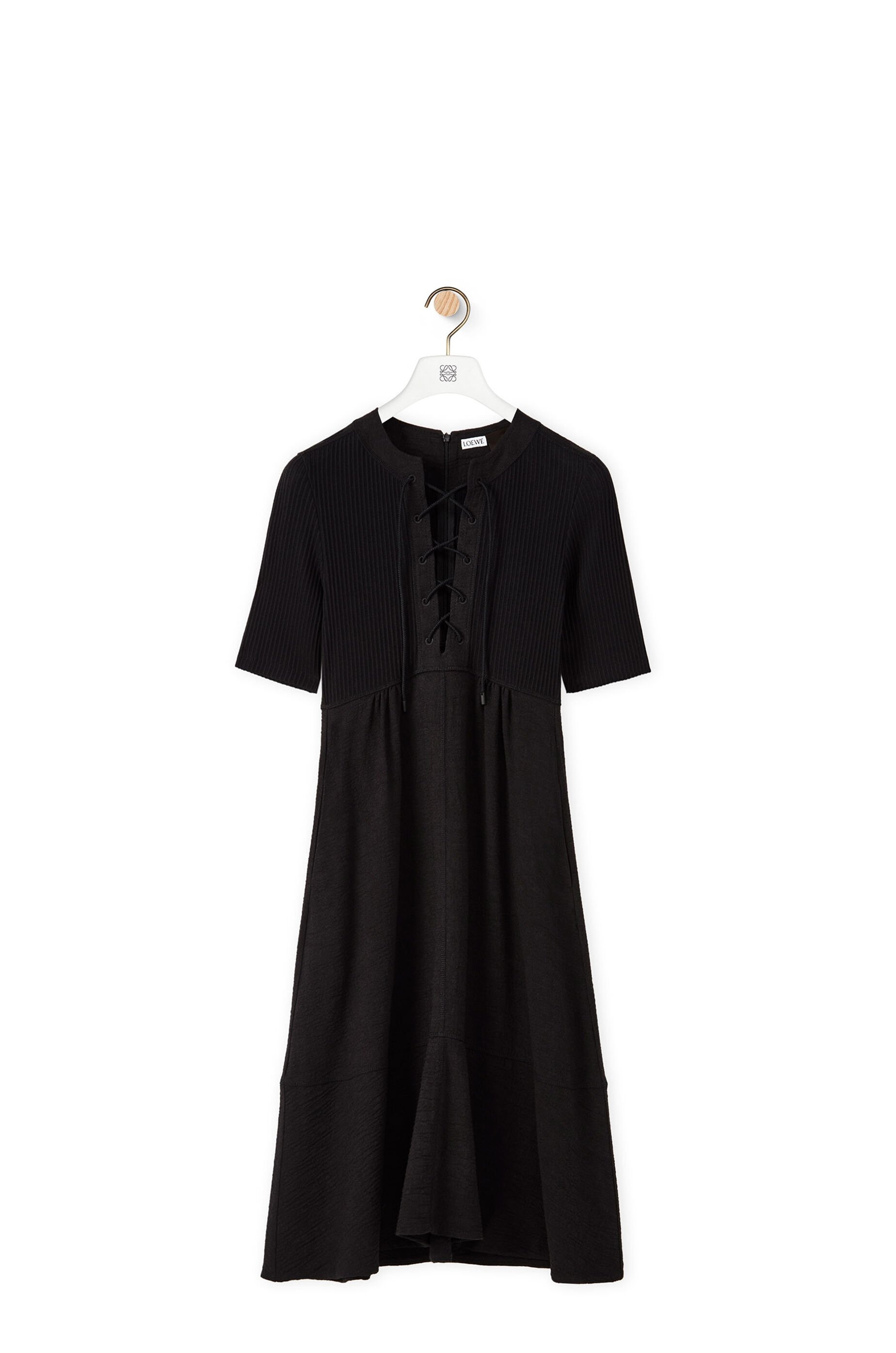 Lace up dress in linen and cotton - 1