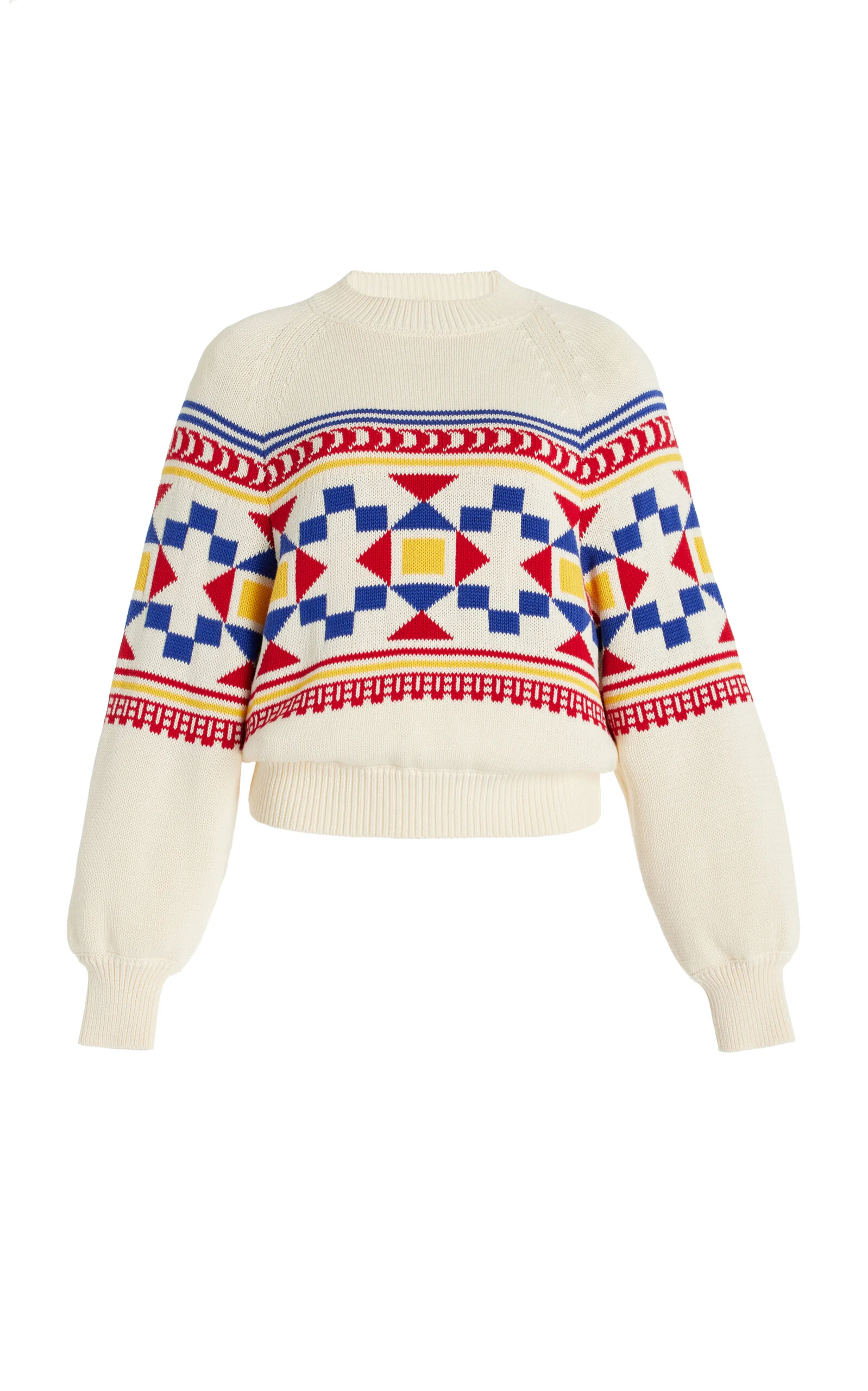 Lara Fair Isle Knit Cotton Sweater ivory - 1