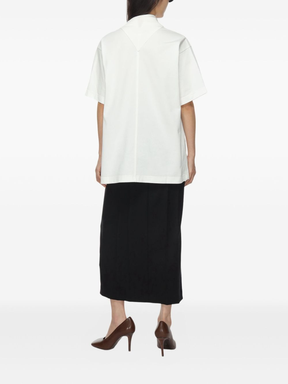 scarf-collar cotton T-shirt - 4
