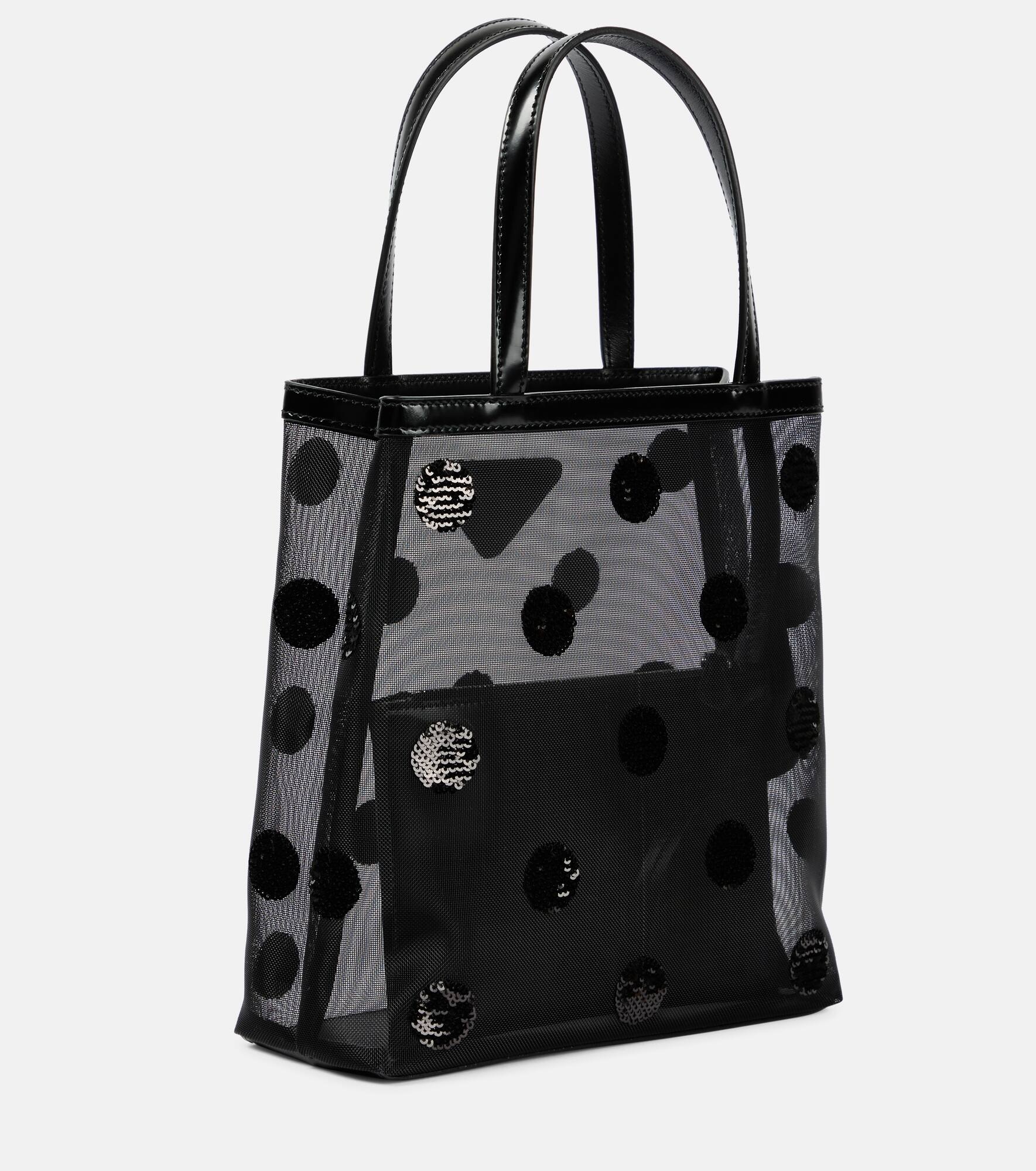 Small leather-trimmed mesh tote - 4